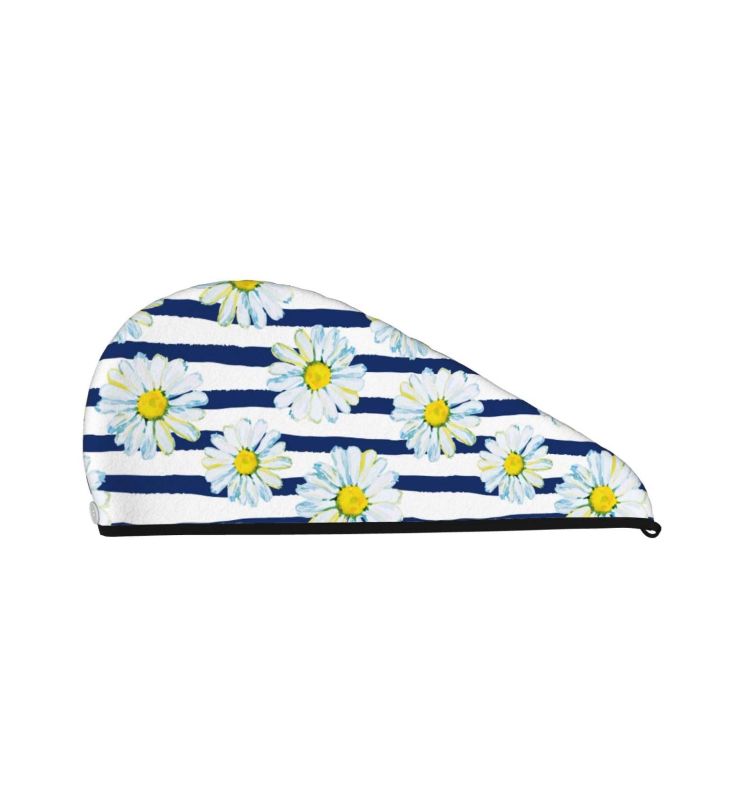Buy Daisy Striped Nautical Hair Towel Wrap | Quick Drying Towel Turban for Fast Hair Drying - International Shipping - Buy Online on GoSupps.com