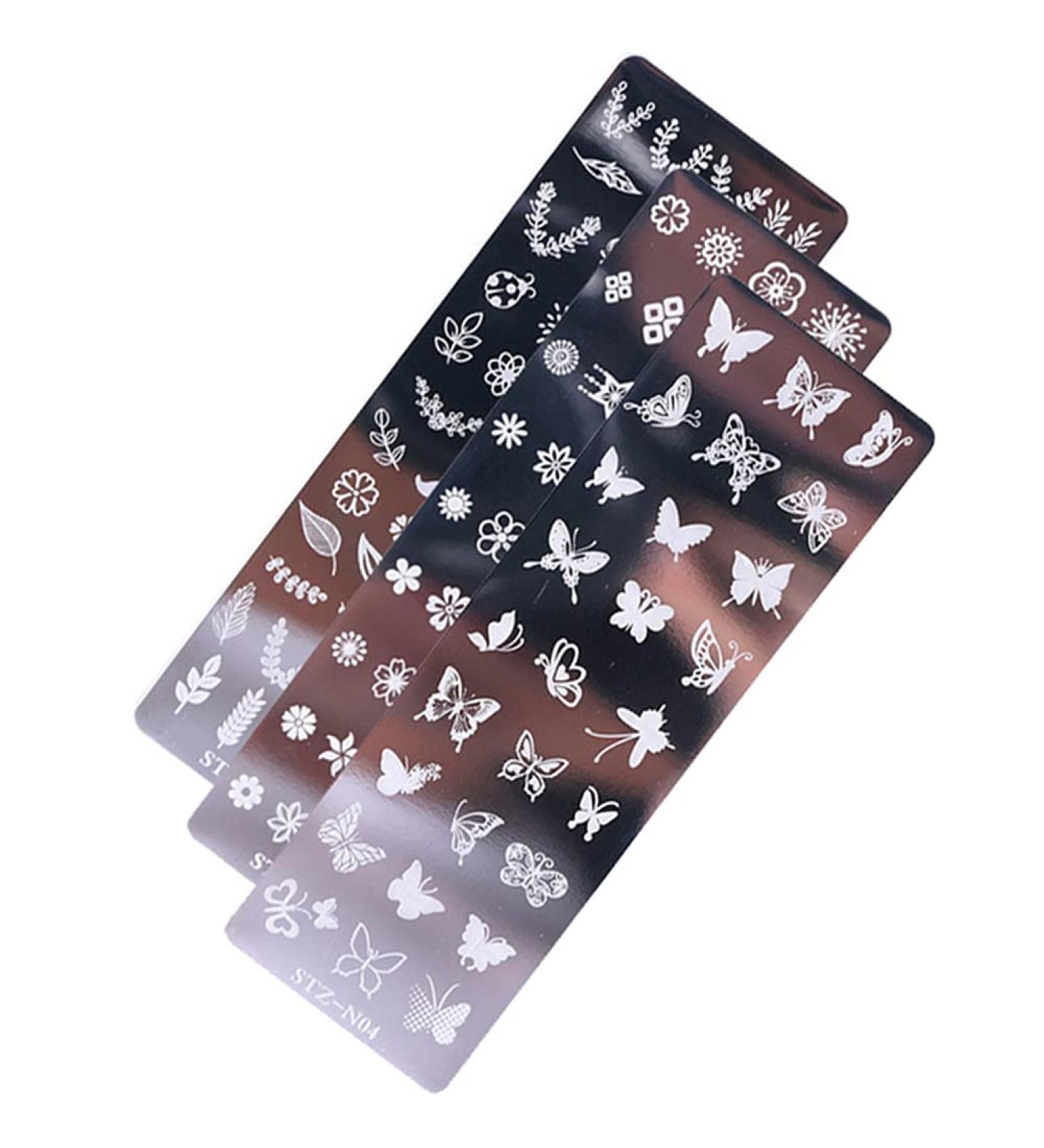 3-Piece Nail Stamping Kit | Butterfly Flower & Leaf Patterns | DIY Nail Art Templates for Stunning Manicures - Buy Online on GoSupps.com