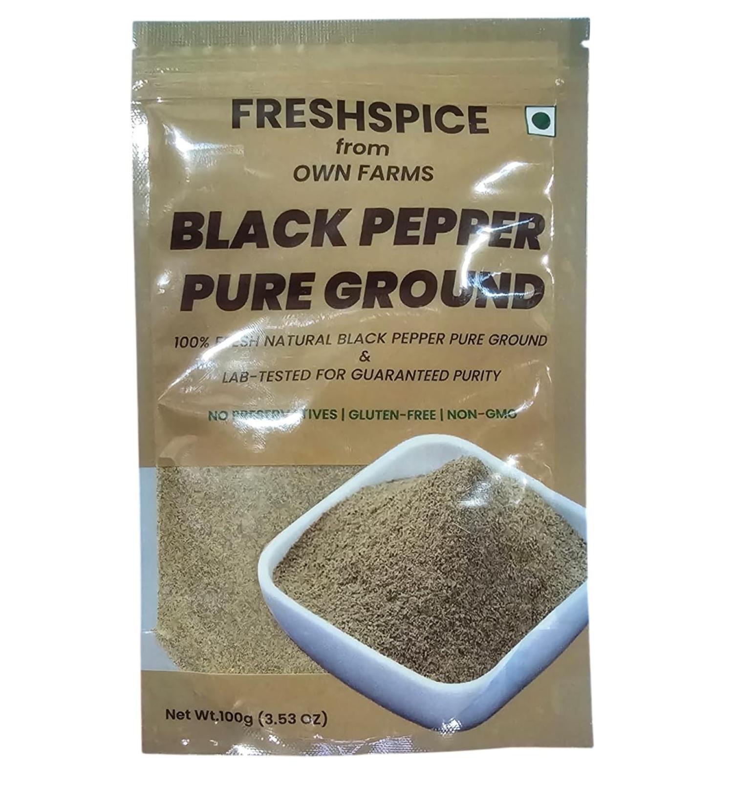 FreshSpice Black Pepper Powder (100g) | Freshly harvested from farms of Kerala and lab tested for purity - Buy Online on GoSupps.com