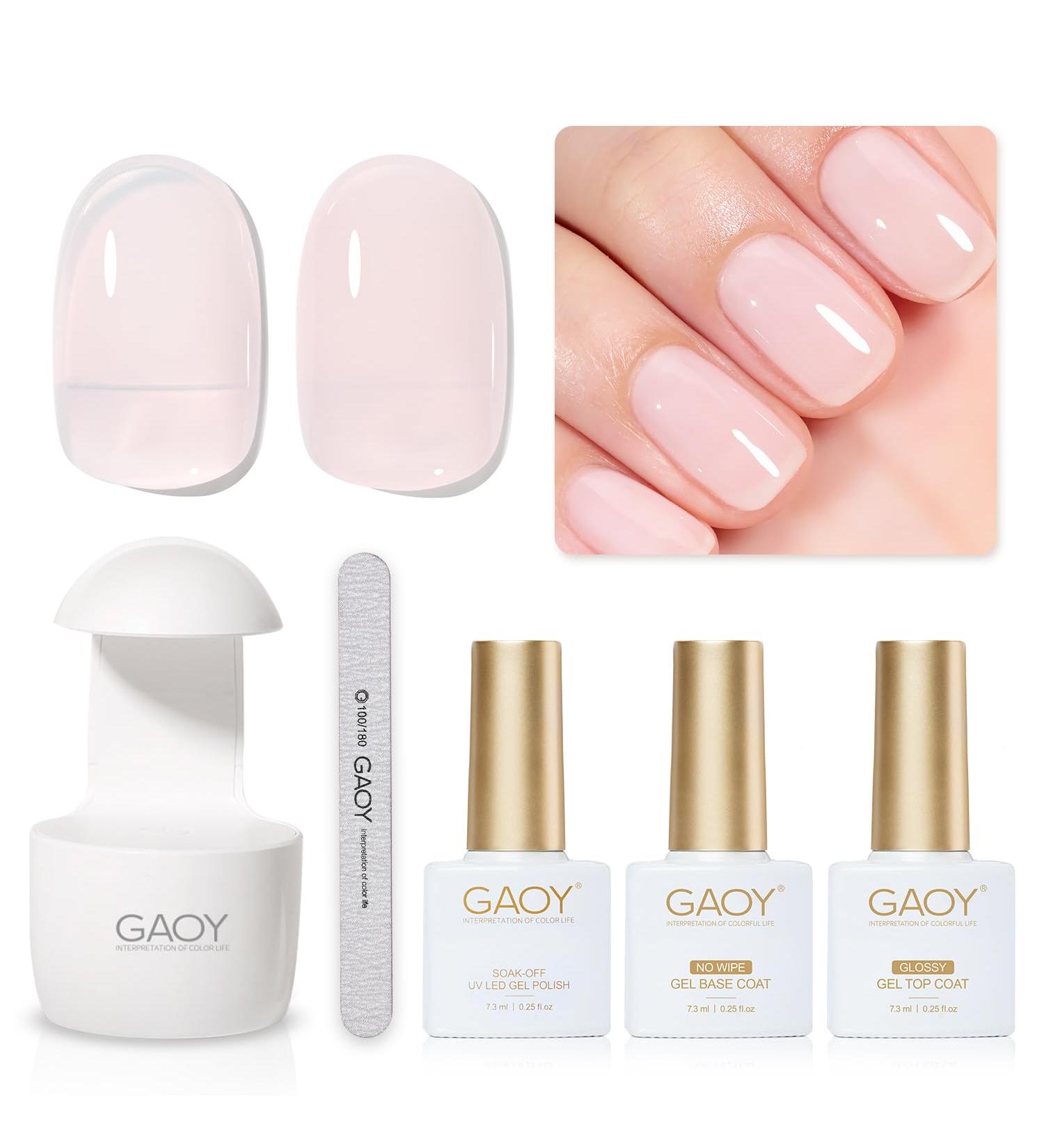 GAOY 3 Pcs Gel Nail Polish Kit - Mini UV Light Milky Pink Sheer Gel Base & Top Coat for DIY Nail Art - Buy Online on GoSupps.com