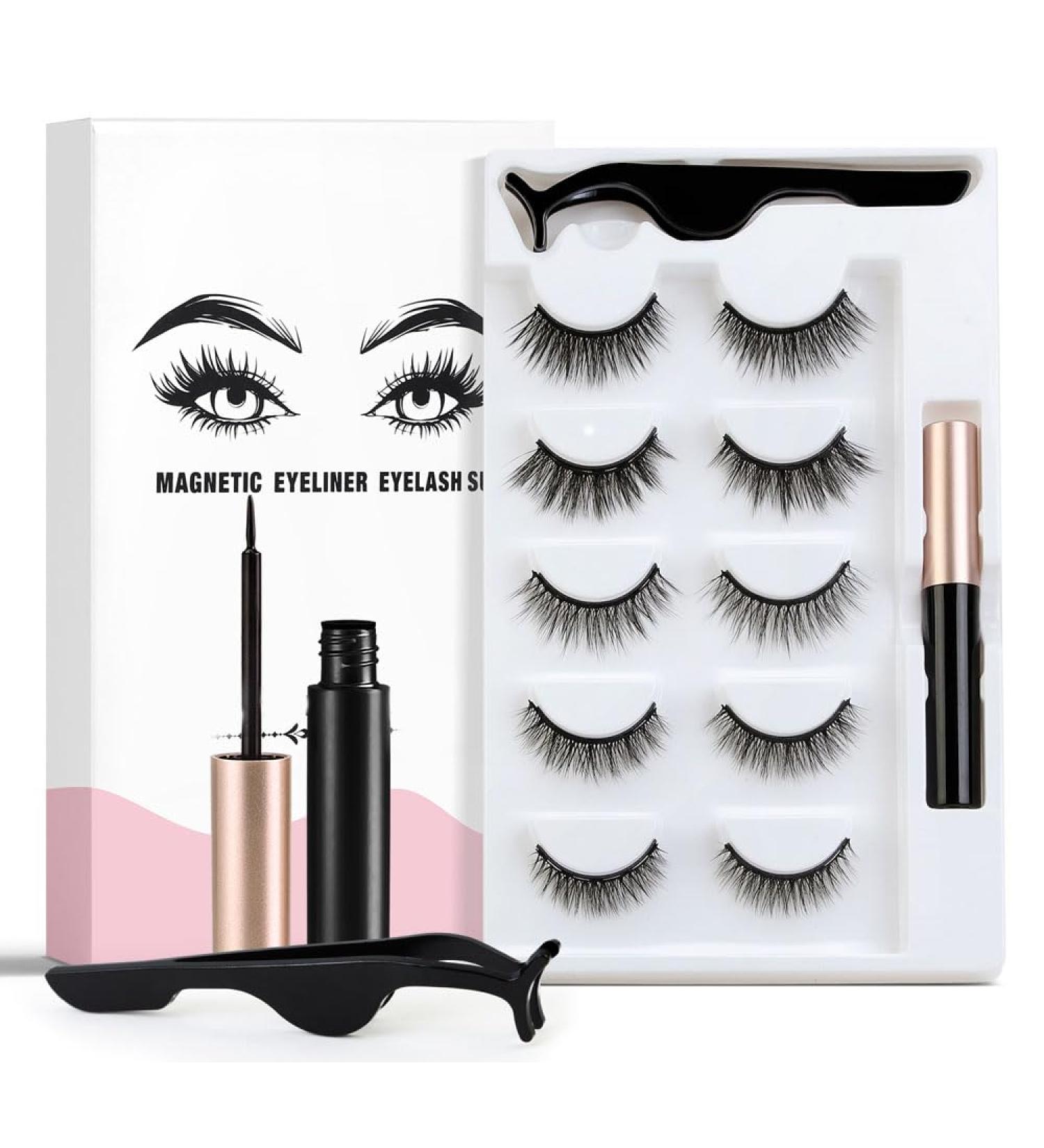 5 Pairs Boxed Magnetic Eyeliner False Eyelash Set Magnetic False Eyelash with Eyeliner with Tweezers Easy to Wear (1) - Buy Online on GoSupps.com