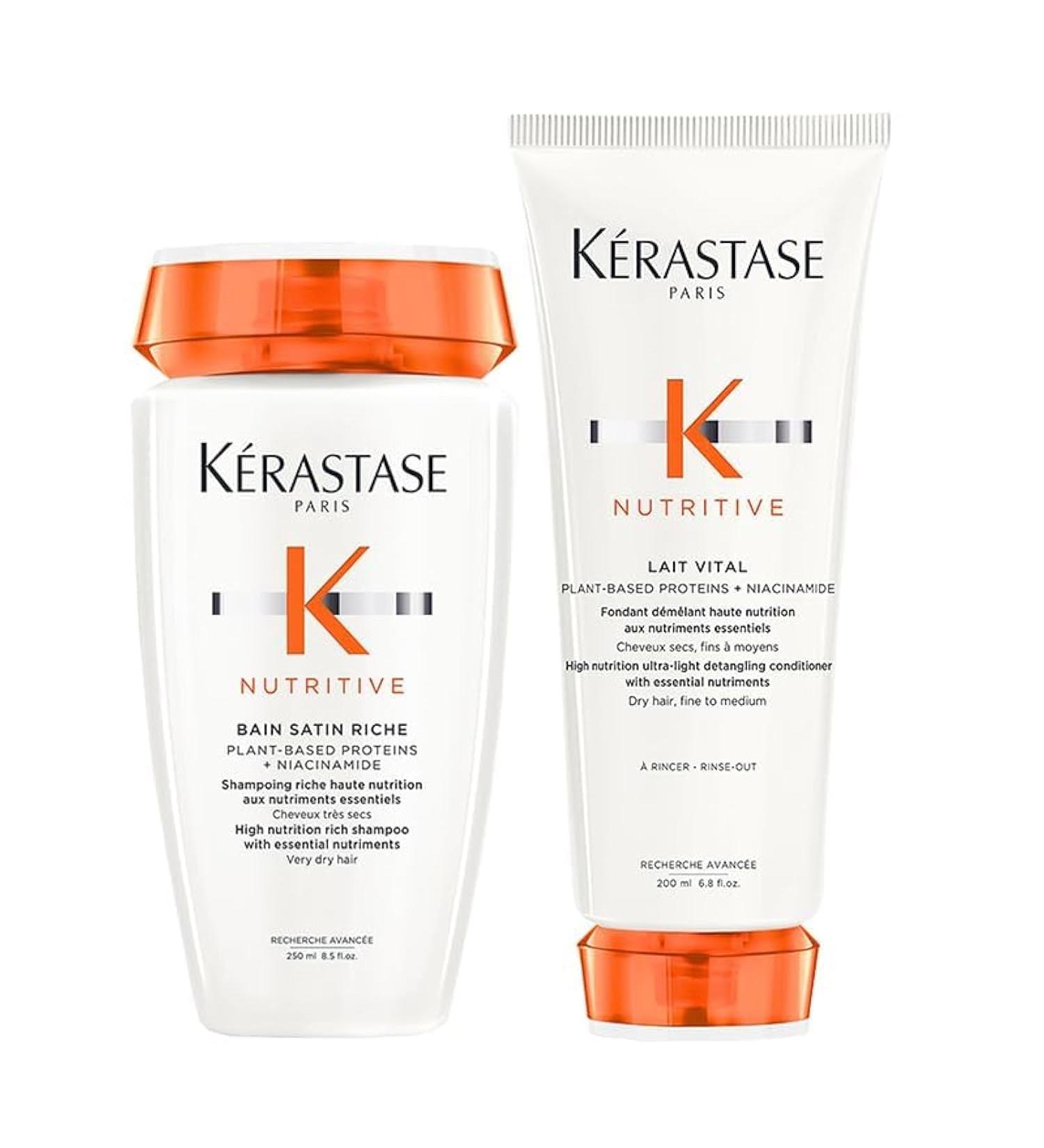 L'Oreal Kerastase DUO Nutritive Bain Satin Riche High Nutrition Rich Shampoo 250ml in Vital Milk 200ml
