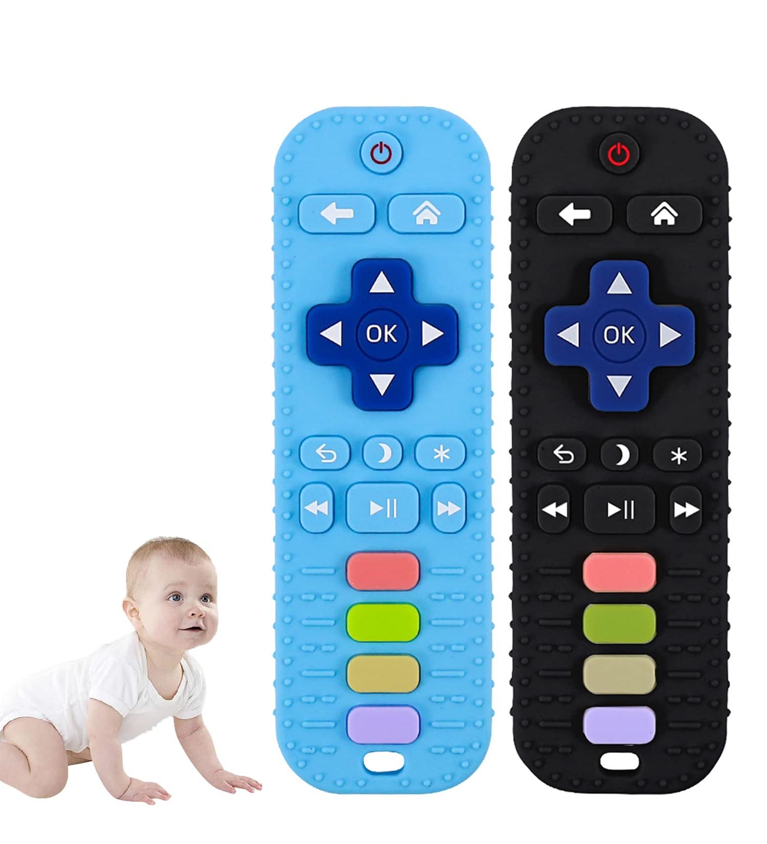 Buy Soft Silicone Bite Ring for Babies | Remote Control Biting Toy for 3-12 Months | Dental Aid Baby Teething Tube Black & Blue - Buy Online on GoSupps.com