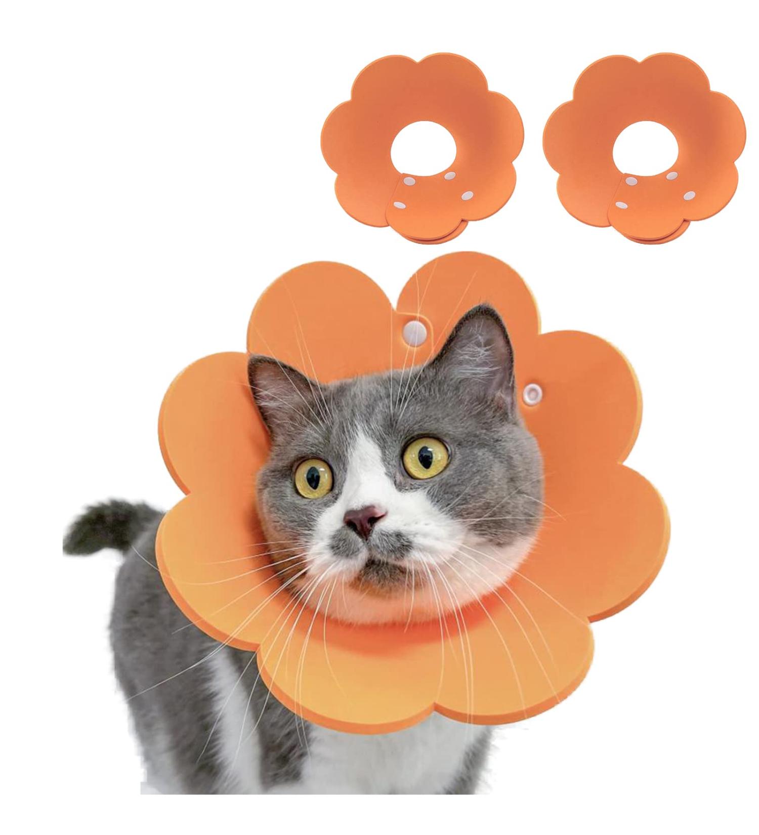 Soft Protective Collar for Cats - 2 Piece Neck Rope Sunflower Design Post-Surgery Recovery Collar (Orange S) - Buy Online on GoSupps.com
