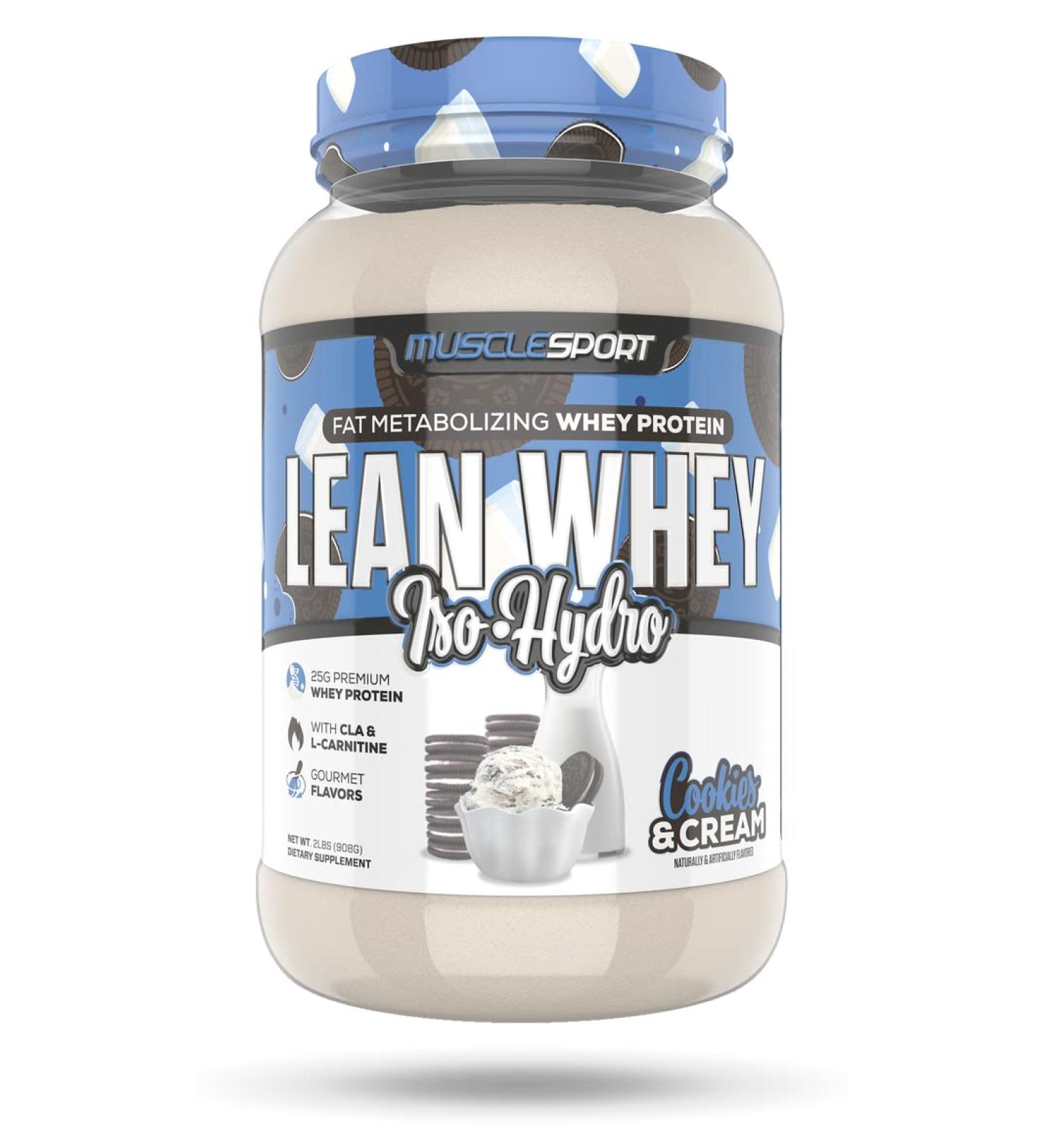 MuscleSport Lean Whey Revolutionâ¢  Whey Protein Isolate with Hydrolyzed Whey - Low Calorie  Low Carb  Low Fat  Incredible Flavors - 25g Protein per Scoop (2lb  Cookies N Cream) 2 Pound (Pack of 1) Cookies N Cream - Buy Online on GoSupps.com