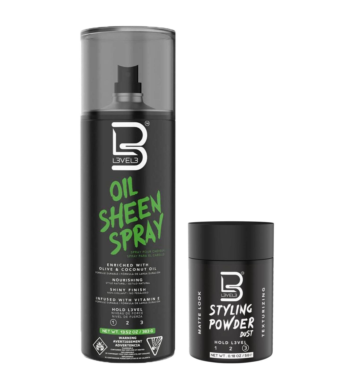 L3 Level 3 Oil Sheen Spray - Adds Shine to Hair After Styling - Infused with Vitamin E Olive and Coconut Oil and Herbal Extracts Level Three Oil Shine Spray (Sample Powder Included) - Buy Online on GoSupps.com