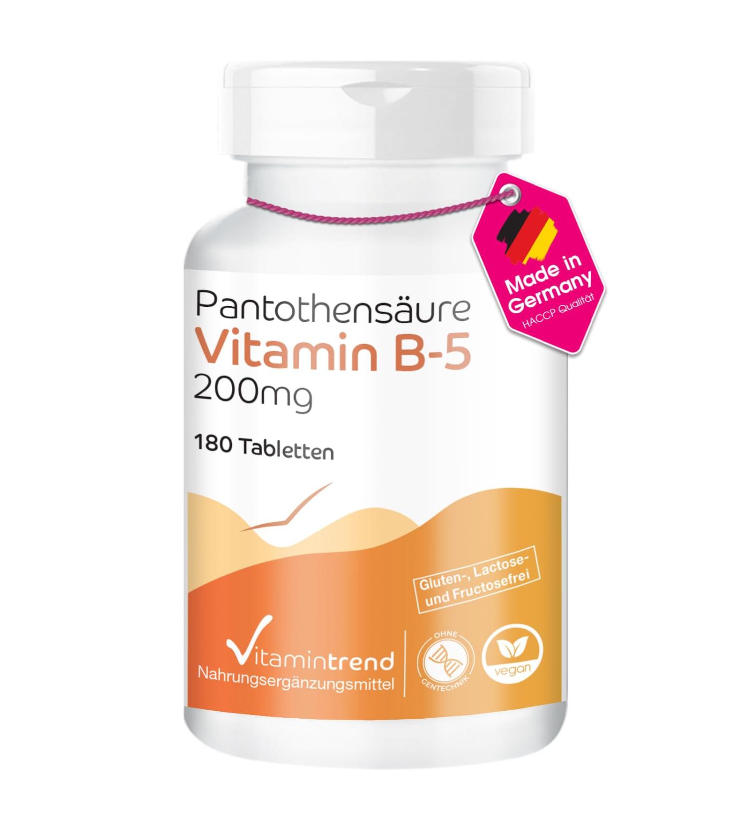 Vitamine B5 Acide Pantoth nique 200mg - V gan - Boite de 180 comprim s - ! POUR 6 MOIS ! | Vitamintrend  - Buy Online on GoSupps.com