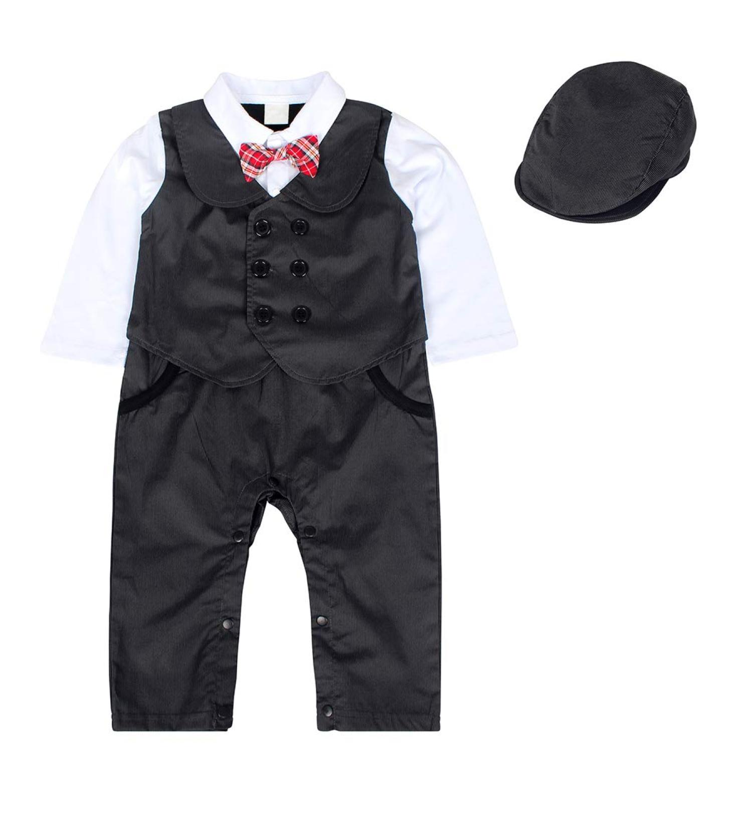 AmzBarley Baby Boys Gentlemans Outfit Suit | Tuxedo Rompers | Black 103 | 12-18 Months - Buy Online on GoSupps.com