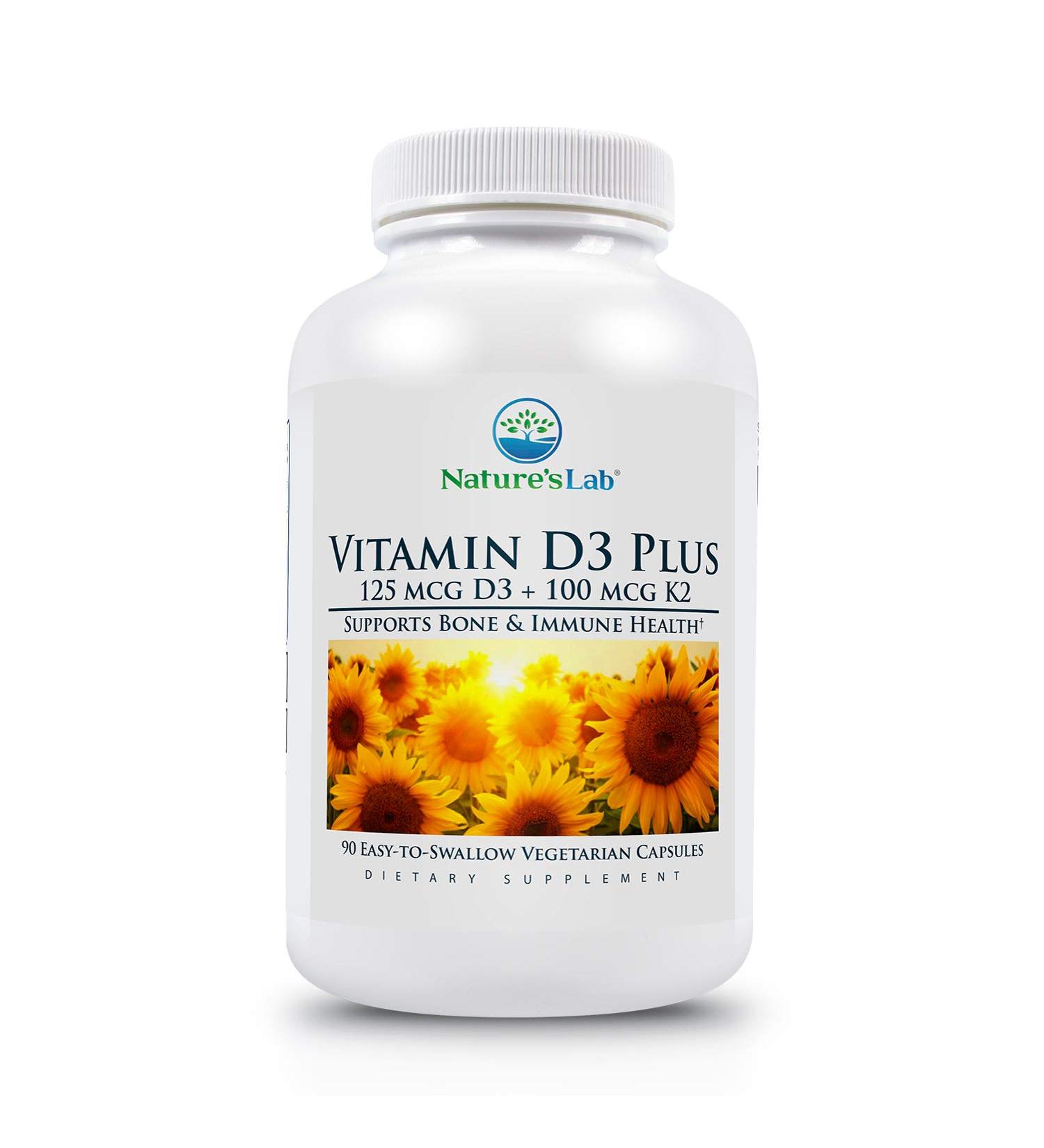 Nature's Lab Vitamin D3 Plus - Immune Support & Healthy Bones with D3, K2 (MK7) - 90 Capsules - Gluten Free & Non GMO - Buy Online on GoSupps.com