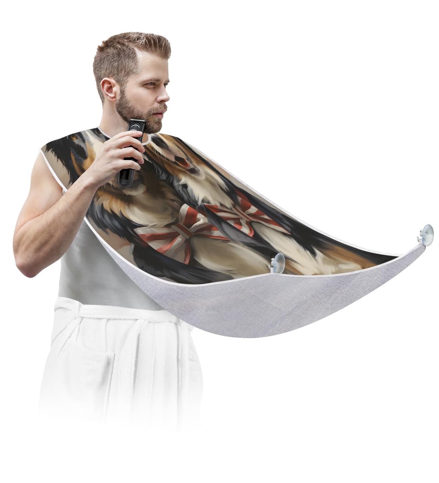 Cute Dog Beard Bib Apron | Beard Hair Catcher for Men | Perfect Father's Day & Christmas Gift for Dad | 2 Suction Cups Included - Buy Online on GoSupps.com