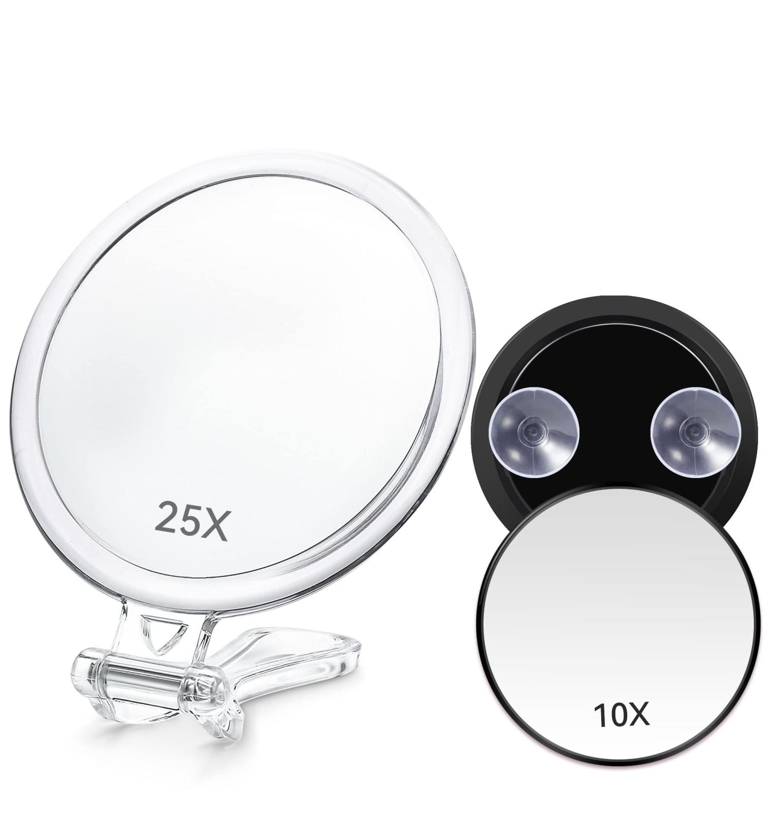 25X/1X Double-Sided Hand Held Magnified Mirror Set - Ideal for Makeup & Blemish Removal - Silver - Buy Online on GoSupps.com