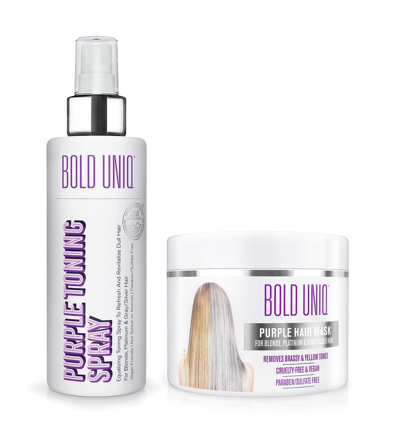Bold Uniq Blonde Toner Spray & Purple Mask Bundle - Removes Brassy Tones in Blonde, Platinum, Gray, and Silver Hair - Paraben & Sulfate Free - Vegan & Cruelty Free - Buy Online on GoSupps.com