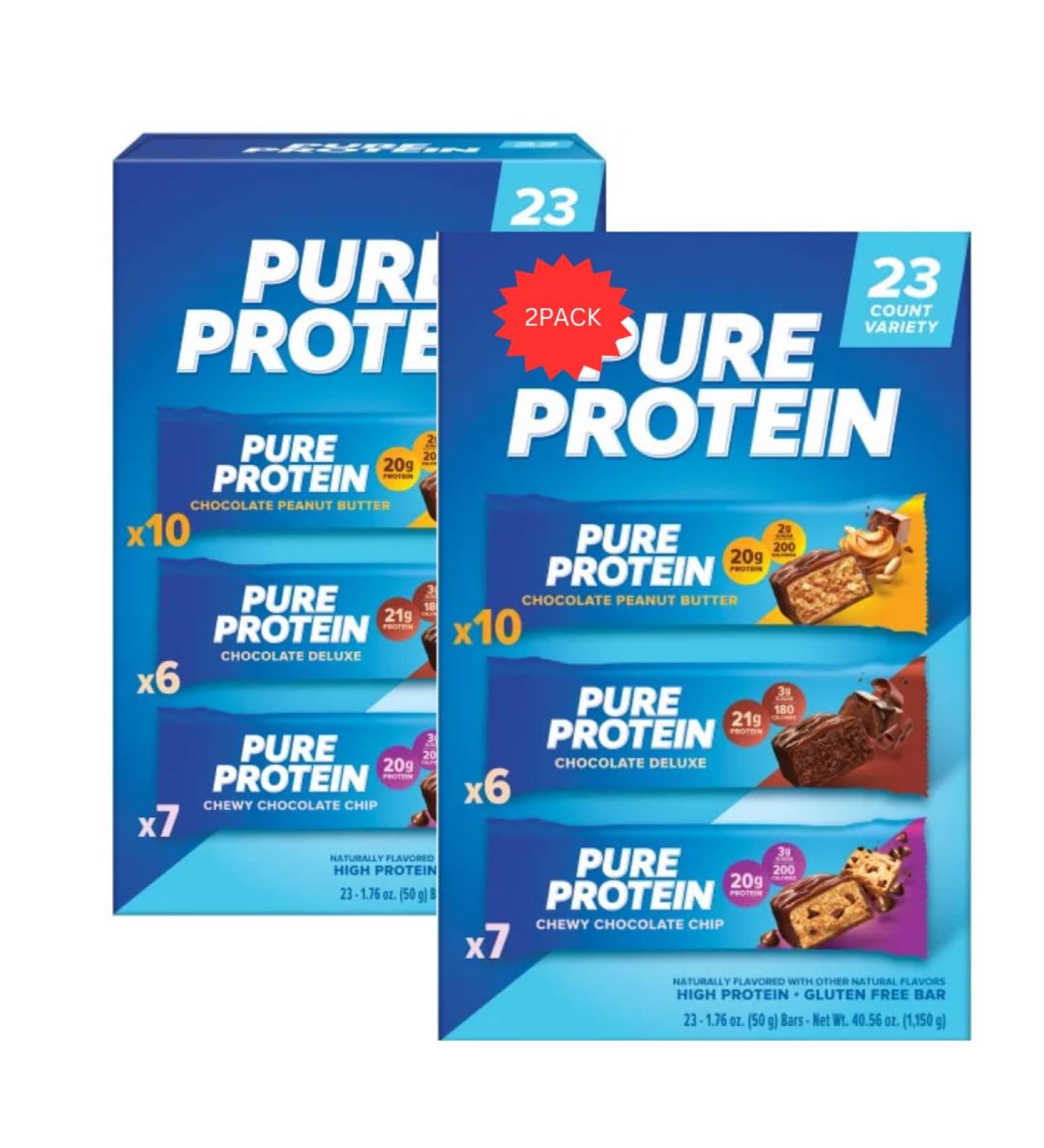 Pure-Protein Bars Nutrient Rich Snacks with High Protein for Energy Support Minimal Sugar Gluten-Free Variety Pack (23 Pack) (2pack)