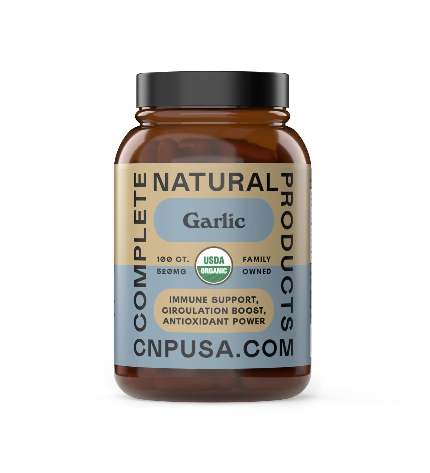Complete Natural Products Organic Garlic Capsules - 520mg Capsules 100 Count Vegetarian Pills Supplement, Garlic Powder Capsules & Extract - Buy Online on GoSupps.com
