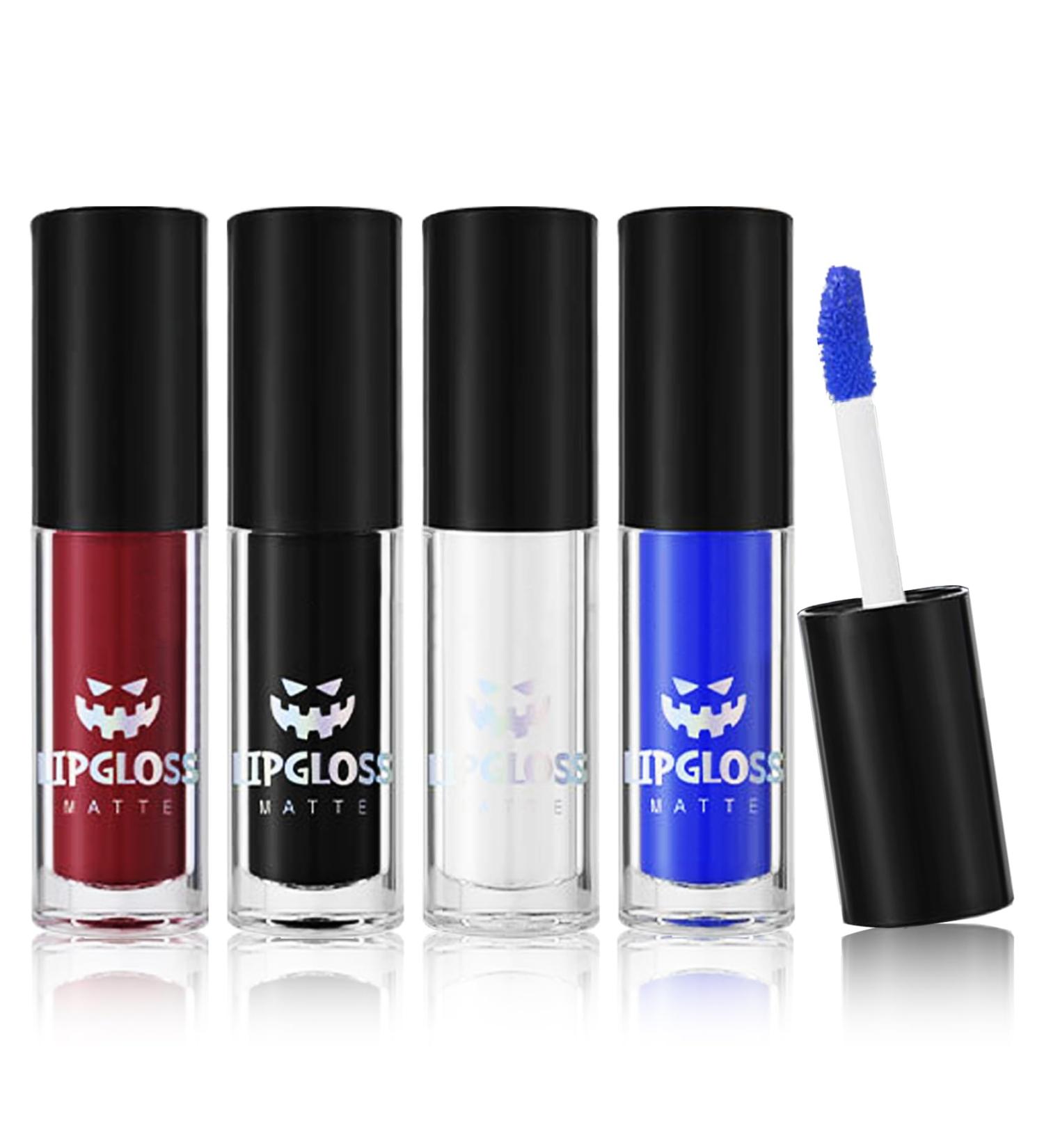 4PCS Liquid Lipstick Makeup Kit - Black Blue White Fake Blood for Halloween | Smudge-Proof & Long-Lasting Lip Gloss for Adults | Goth Makeup Set A - Buy Online on GoSupps.com