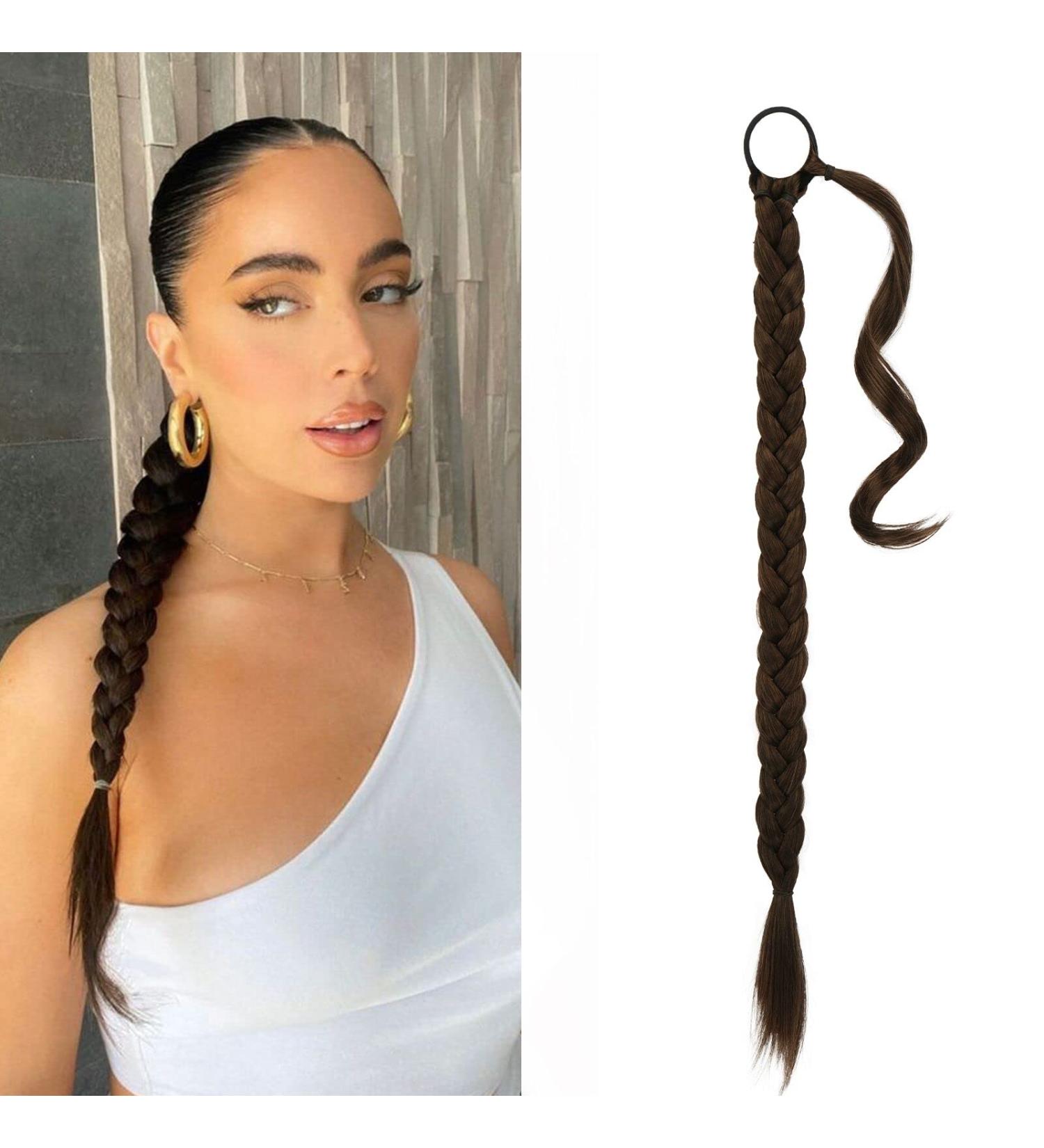 BARSDAR 76cm Braided Ponytail Extension - Natural Soft Synthetic Hair for Women - Dark Brown/Auburn - 1 Pack - Buy Online on GoSupps.com