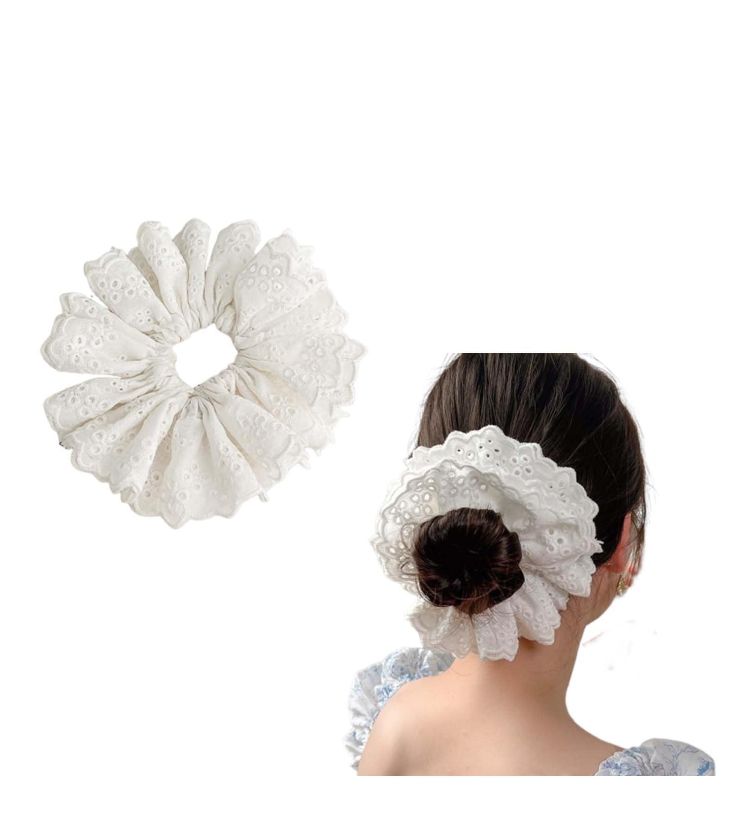 Dinghaole White Lace Scrunchies for Women - Large Hair Bands Soft Ties - Ponytail Holders for Thick Hair - Lolita Accessories for Girls - Bulk Scrunchie(white) - Buy Online on GoSupps.com