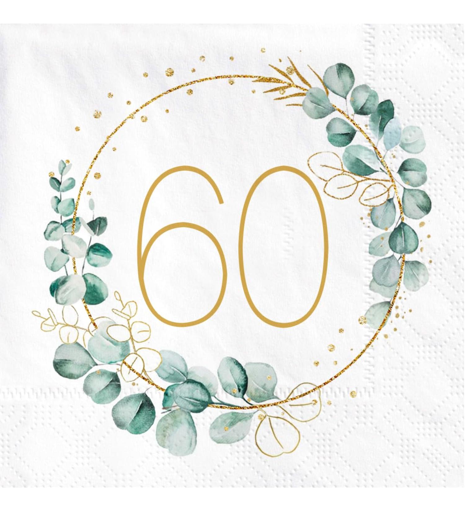 60th Birthday Decoration Napkins | 40 Eucalyptus & Gold Green Paper Napkins for Men & Women | Perfect for 60th Birthday Parties | Jiaju C1 - Buy Online on GoSupps.com