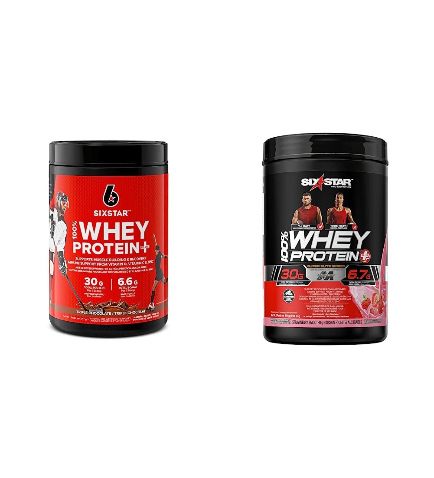 Whey Protein Powder Six Star 100% Whey Protein Plus | Whey Protein Isolate & Peptides (Chocolate + Strawberry) 2 lbs each Triple Chocolate+ Strawberry 907 g (Pack of 1) - Buy Online on GoSupps.com