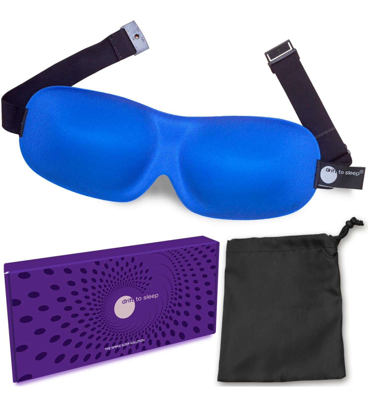 Contoured Sleep Mask - Adjustable Strap & Buckle Lock for Ultimate Comfort - Light Blocking & Travel Pouch Included - Blue - Buy Online on GoSupps.com