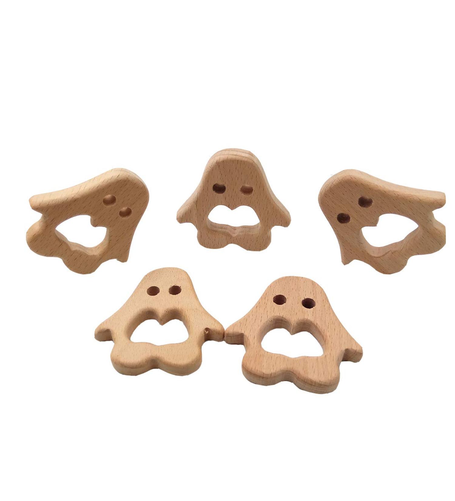 Alenybeby 10-Piece Bio Wood Penguin Teething Rings | Handmade Beech Wood | Natural Gripping Pattern for DIY Pacifier Chain - Buy Online on GoSupps.com