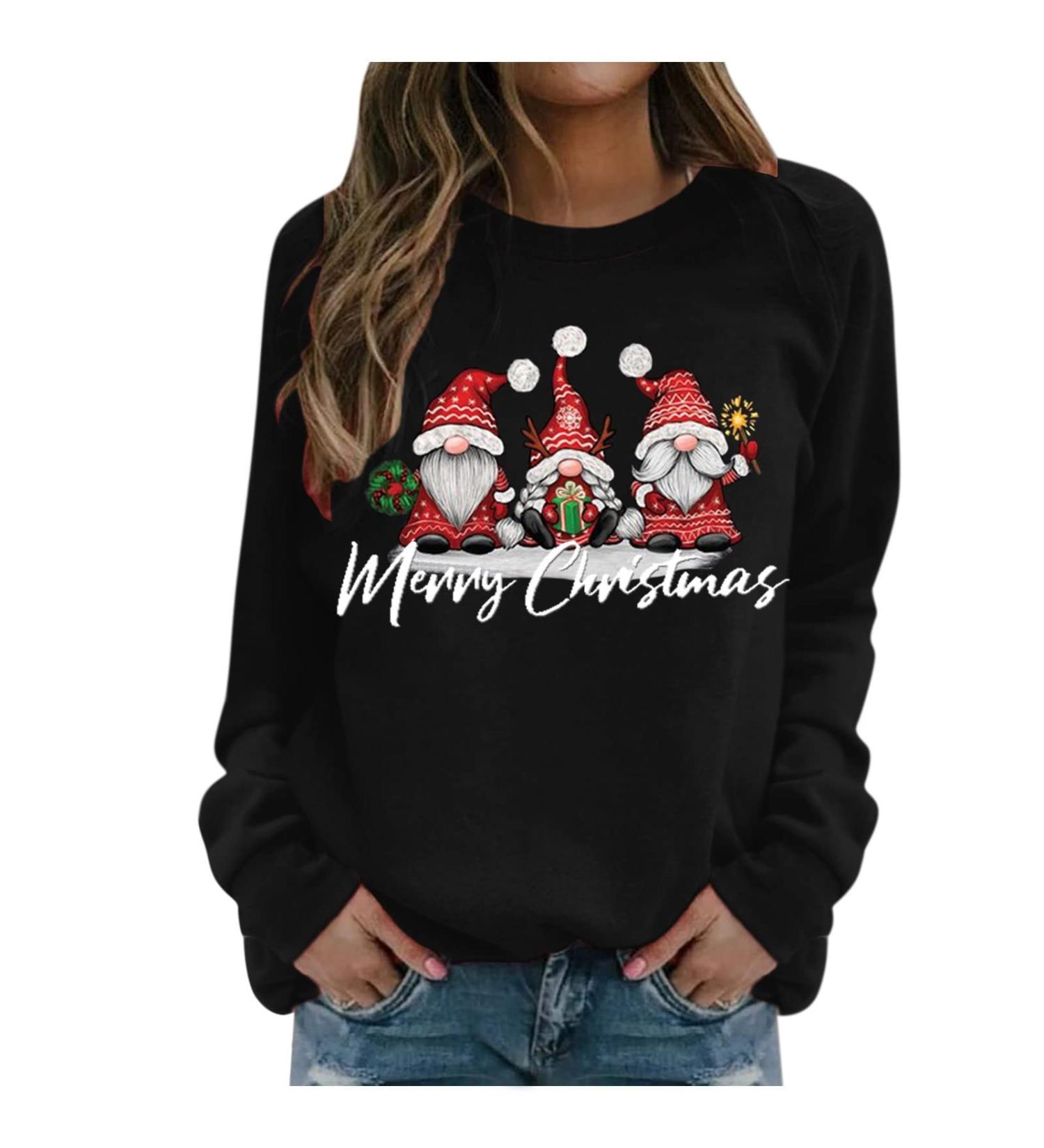 Women's Christmas Snowman and Penguin Print Sweatshirt - Black XXL | Cozy O-Neck Raglan Top for Winter | Cute and Comfy Xmas Jumper - Buy Online on GoSupps.com
