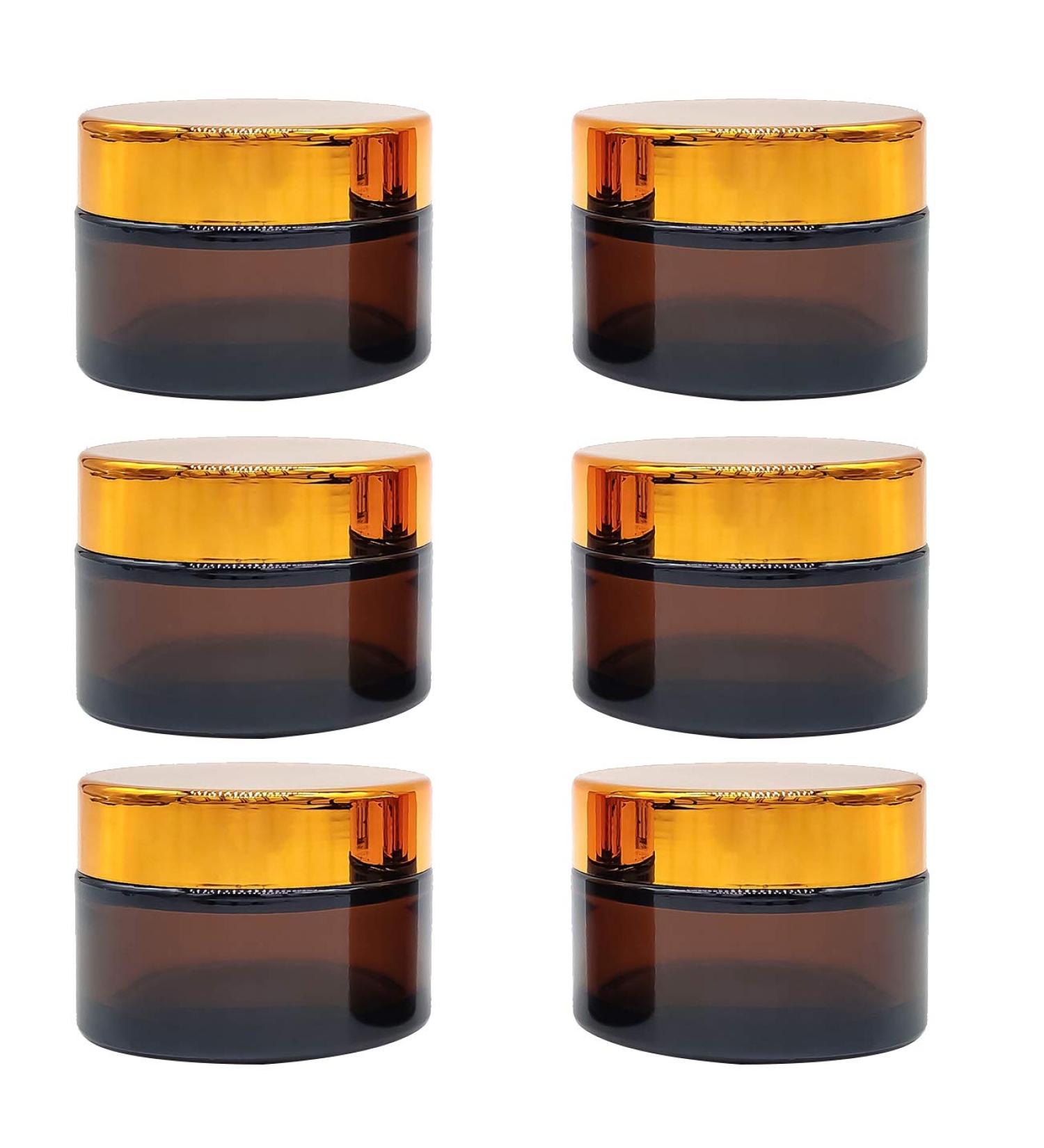Bakiauli 6-Piece 50ml Amber Glass Cream Cans Empty Cosmetic Containers with Screw Cap for Creams & Lotions - Buy Online on GoSupps.com