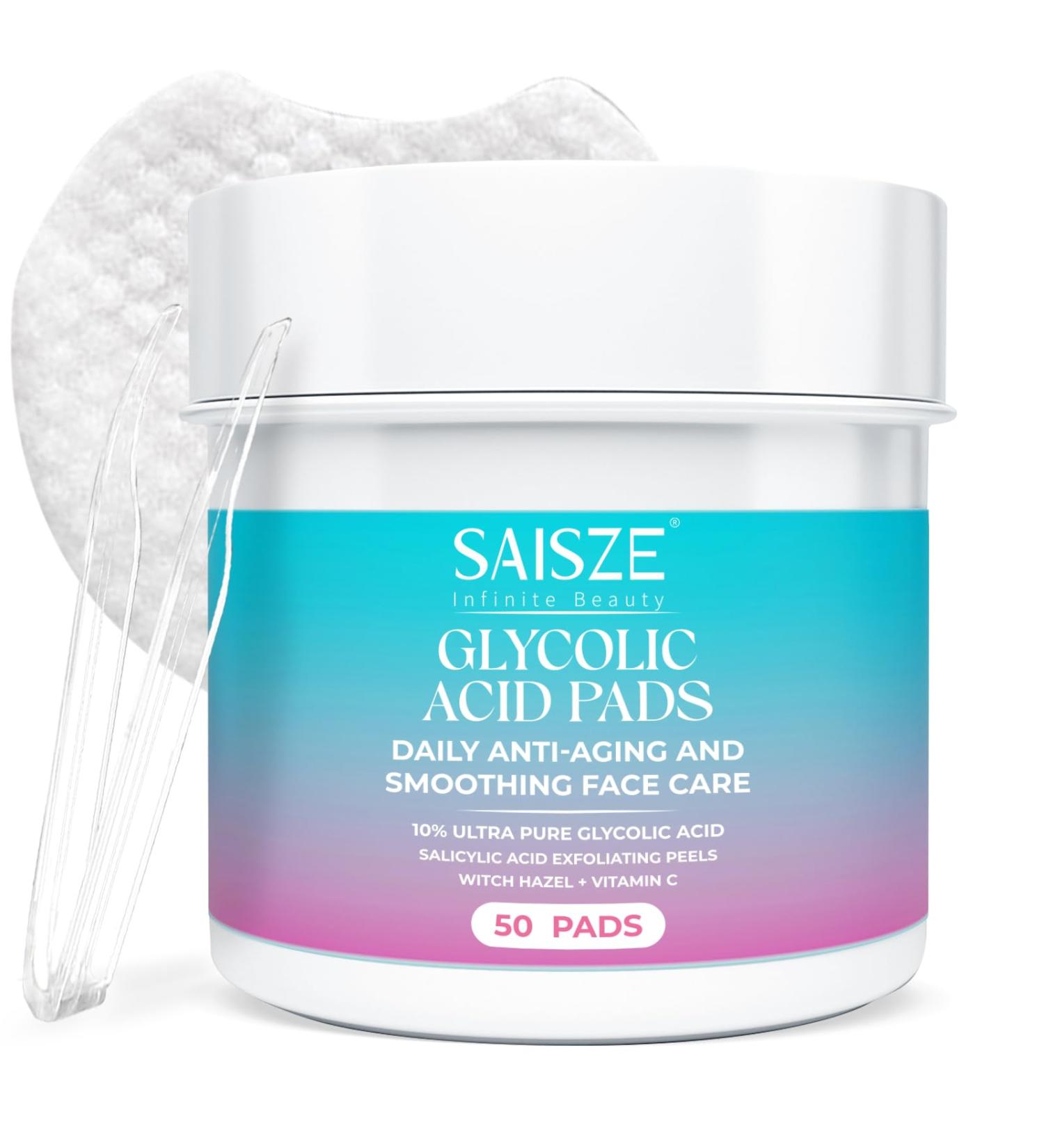 SAISZE Glycolic Acid Pads for Face Exfoliating Pads for Facial Radiance with Salicylic Acid 50 Count - Buy Online on GoSupps.com