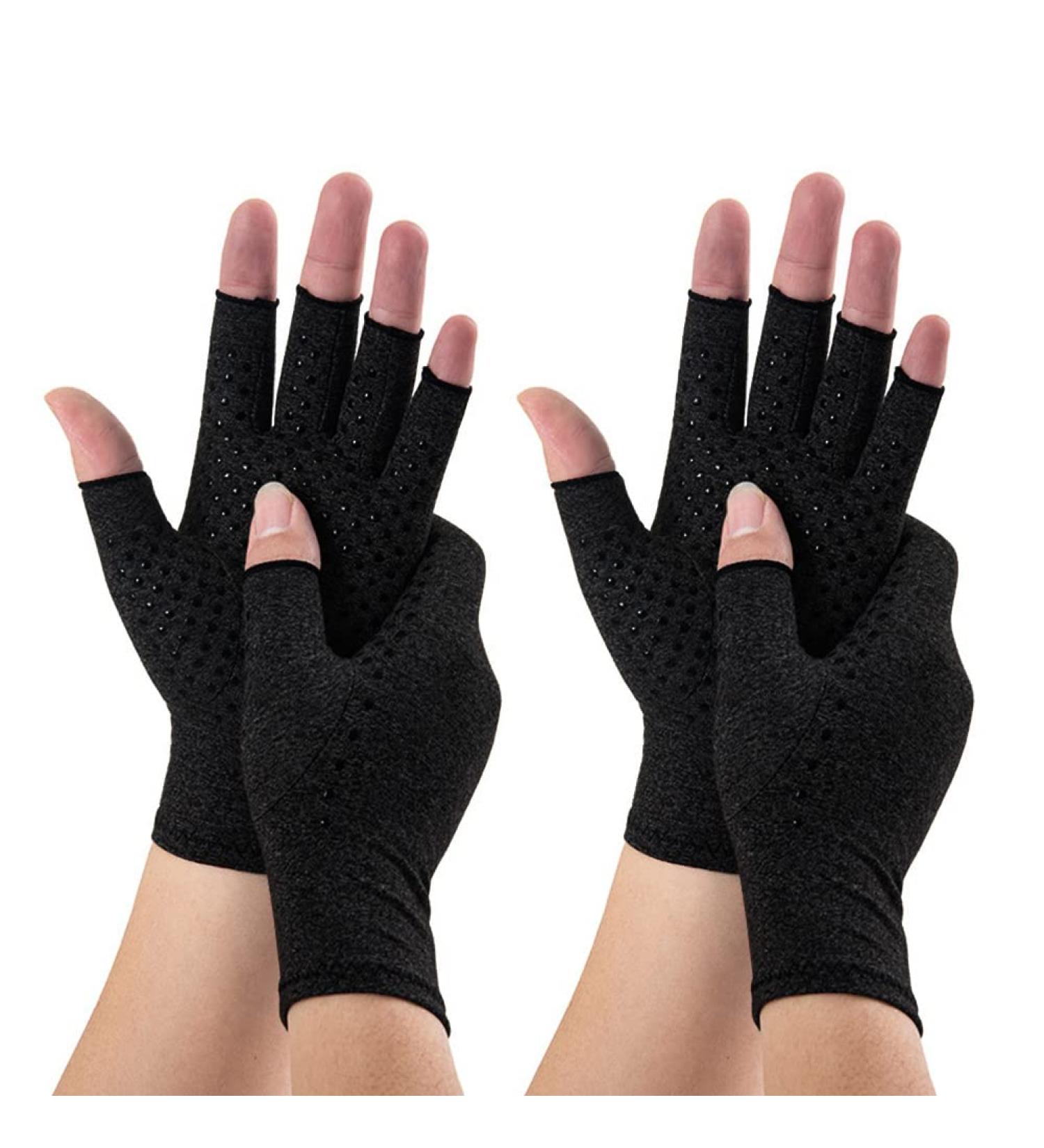 Buy 2 Pairs Arthritis Compression Gloves for Women & Men | Anti-Slip Fingerless Gloves for Rheumatoid & Osteoarthritis - Small Black - Buy Online on GoSupps.com