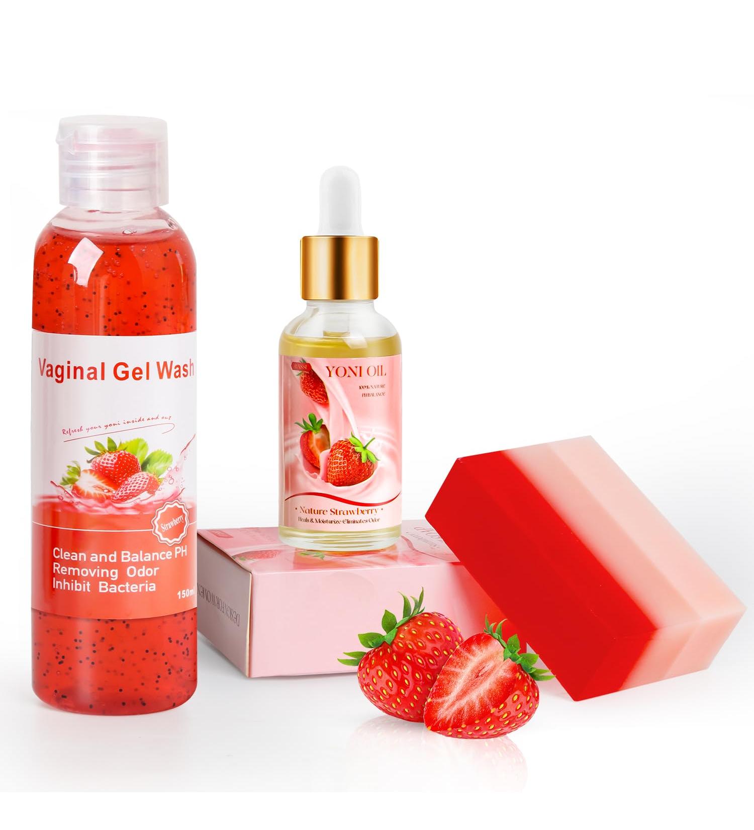 Yoni Wash & Oil Set for Women - pH Balance Odor Removal Moisturizing Feminine Care | Strawberry Scented Feminine Wash & Soap (1 Fl.Oz Oil 5.07 Fl.Oz Wash 5.29OZ Bar - Buy Online on GoSupps.com