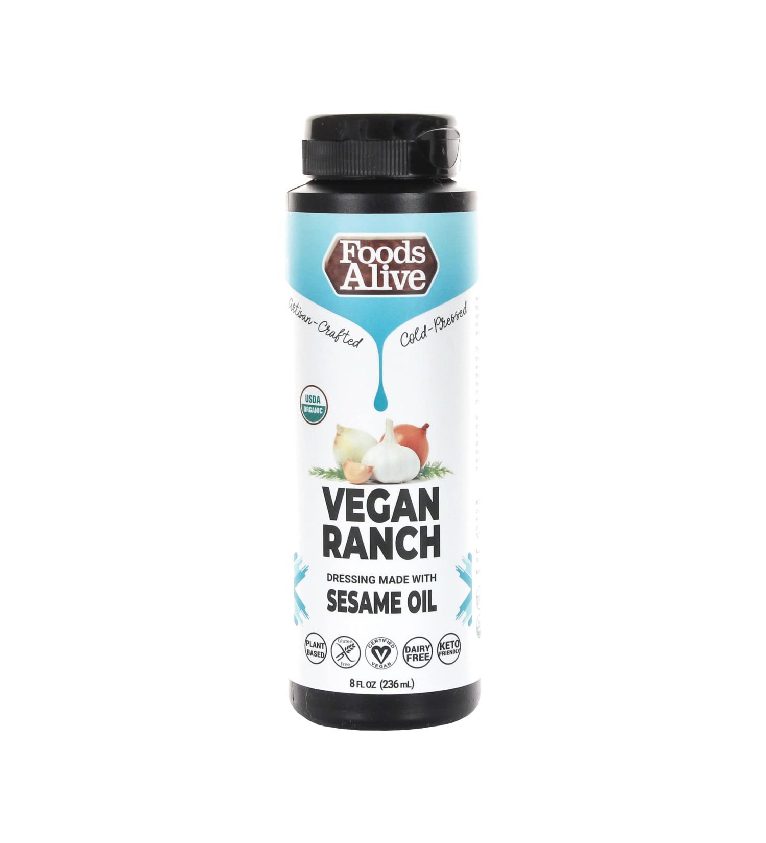 Foods Alive Vegan Ranch Dressing - Organic, Gluten-Free, Sugar-Free, Keto-Friendly | Made with Cold Pressed Sesame Oil | Healthy 8oz Dressing for Keto Meals & Salads - Buy Online on GoSupps.com