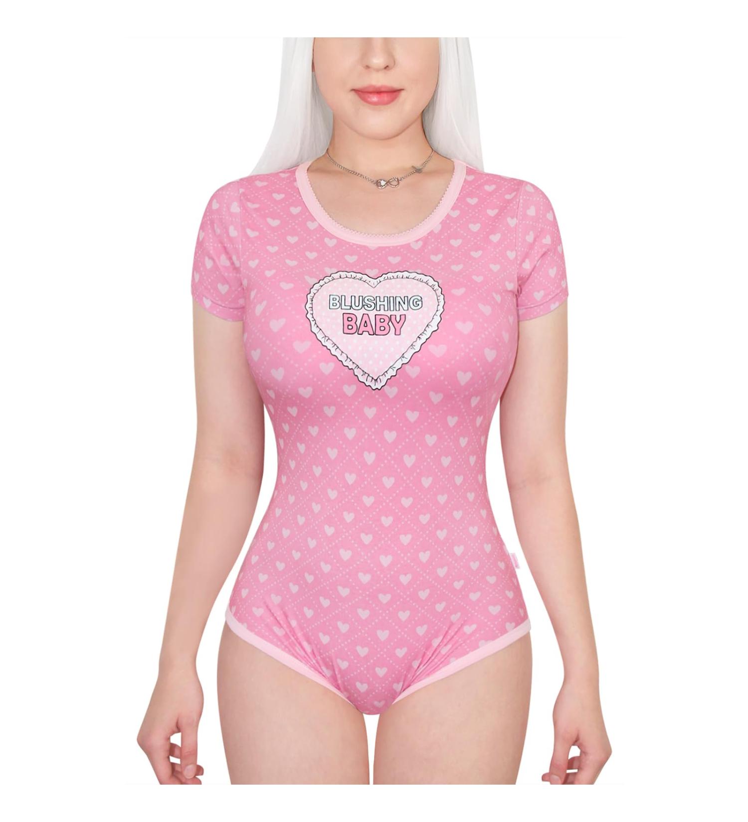 Lace Pajamas Bodysuit: LittleForBig Cotton Romper Onesie in Blushing Baby Pink 4XL - Buy Online on GoSupps.com