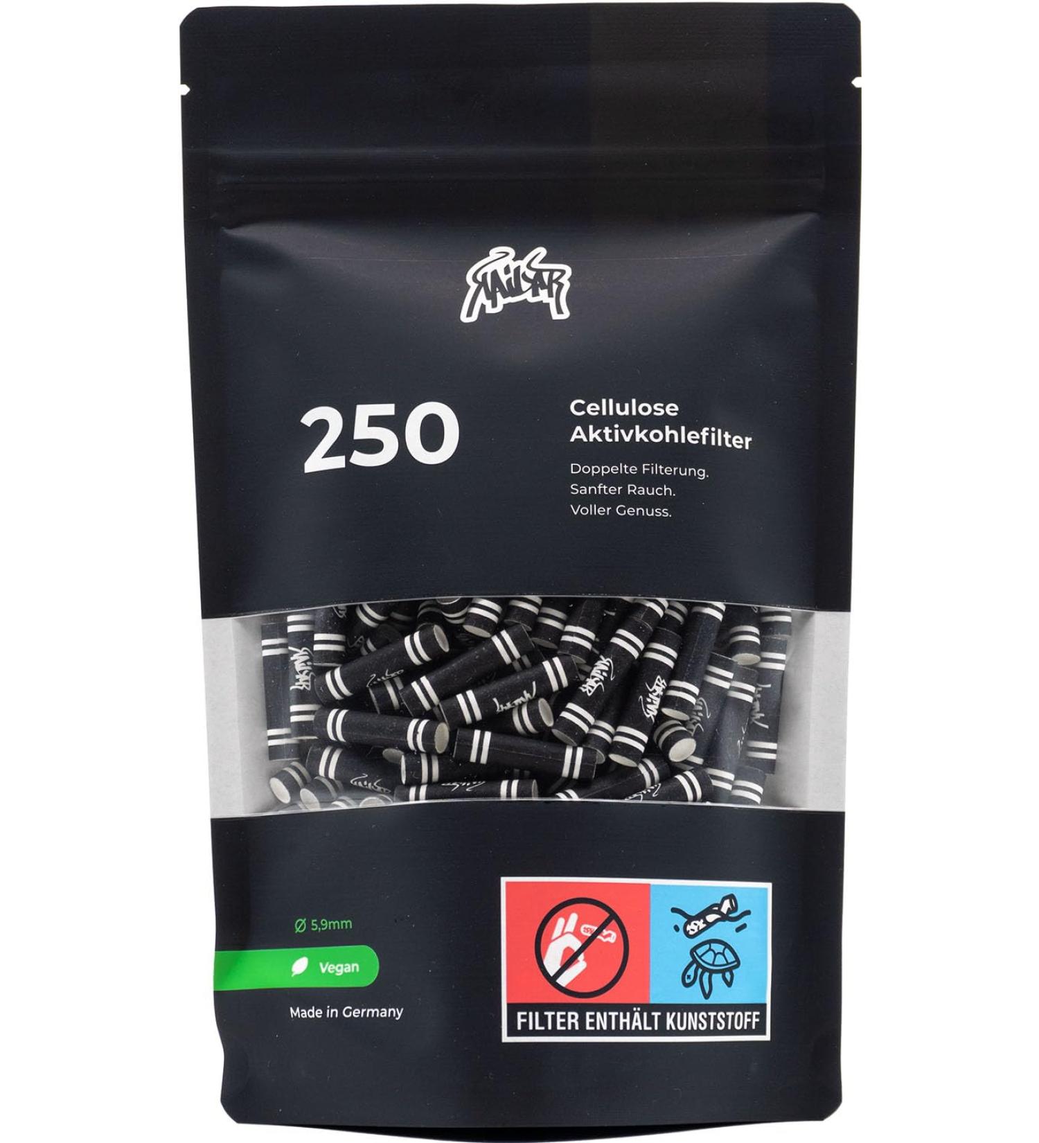 Kailar 250 Black Cellulose Activated Carbon Filter Slim (5.9mm) - Vegan Coconut Shell Carbon for Smooth Low-Pollutant Smoking Experience - Buy Online on GoSupps.com