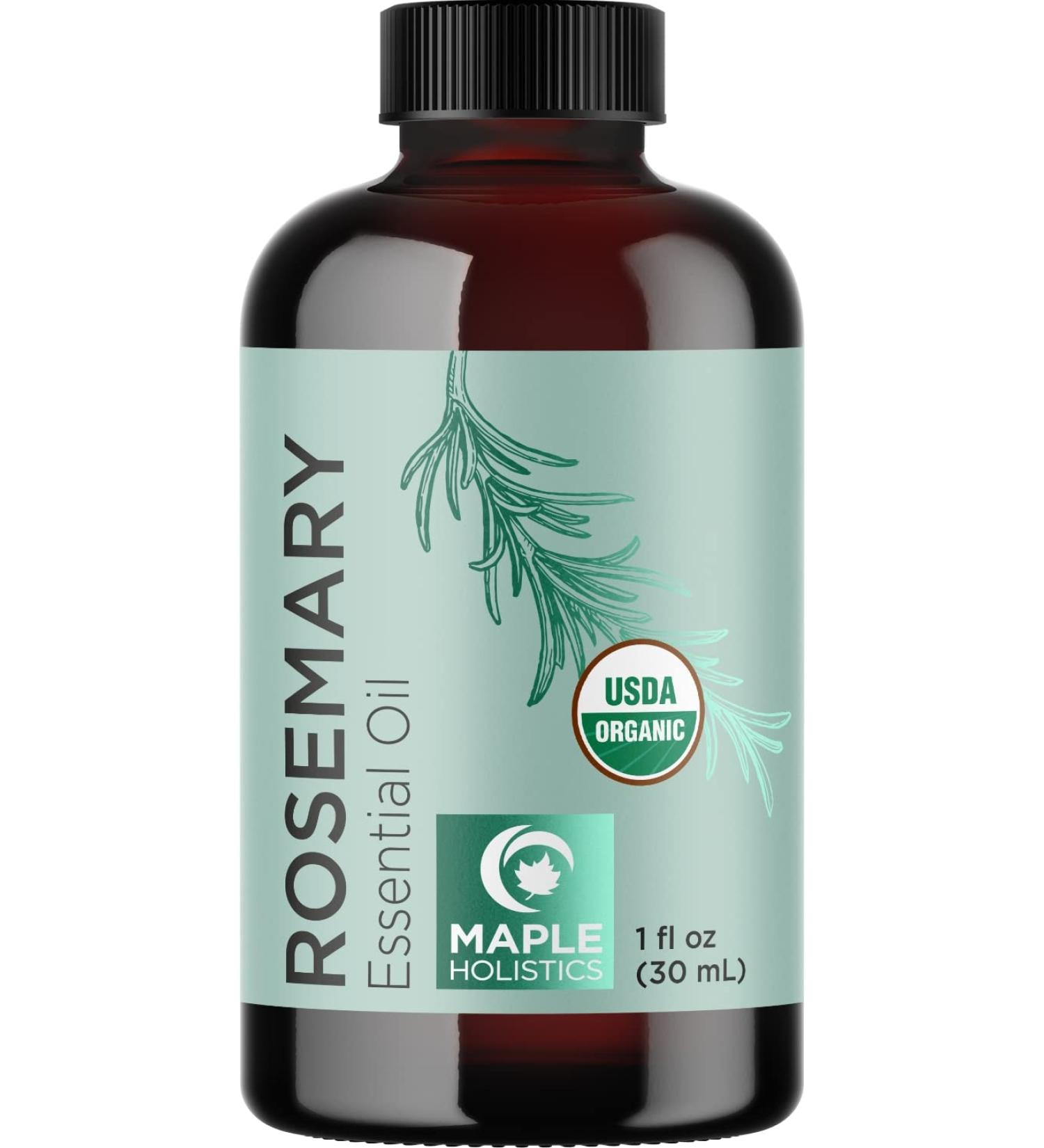 Certified Organic Rosemary Oil for Hair - USDA Organic Essential Oil for Hair, Skin, Nails - Dry Scalp Treatment, Enhanced Volume & Shine - 1 Fl Oz - Buy Online on GoSupps.com