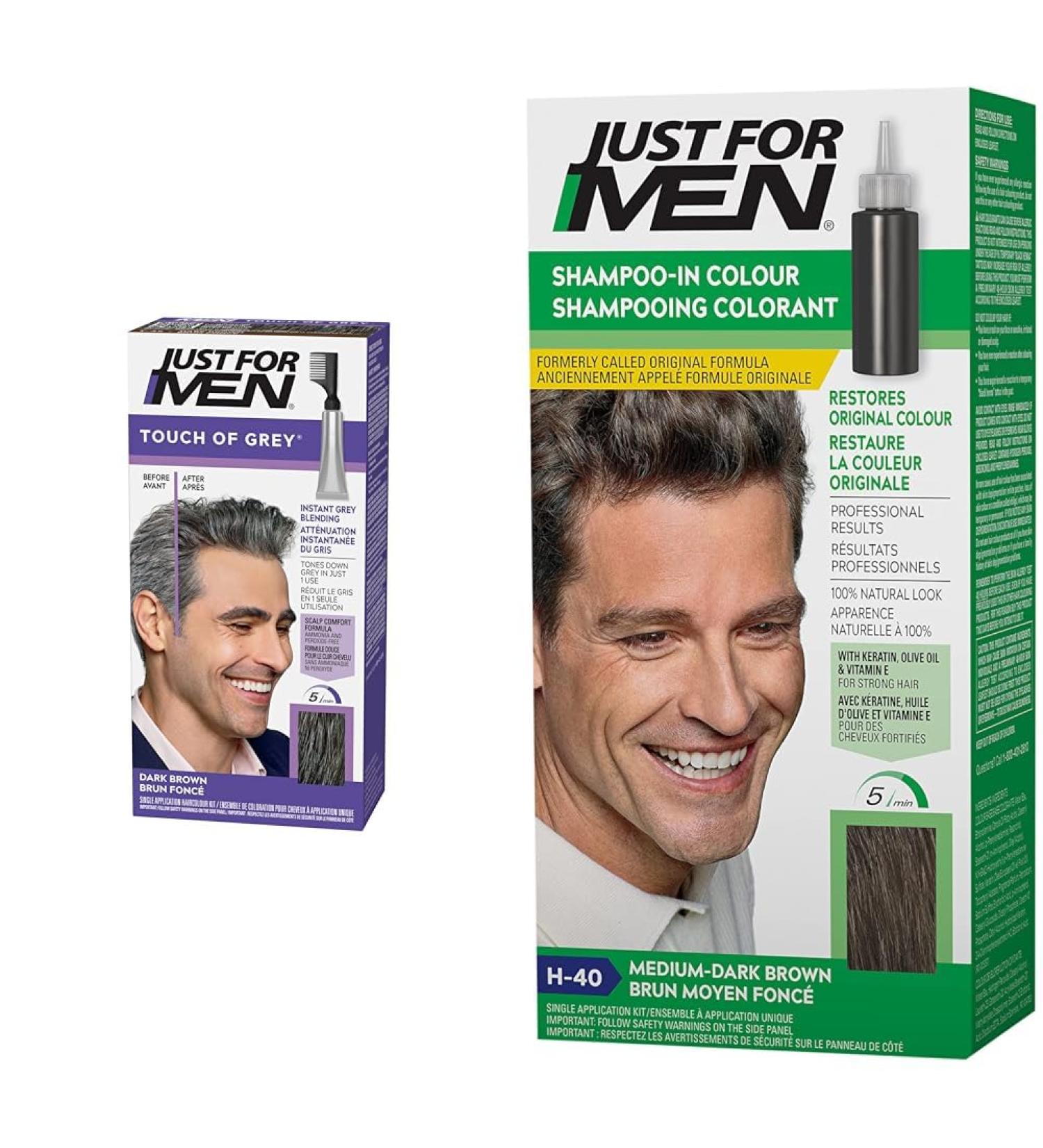 Just For Men Touch Of Grey Gray Hair Coloring for Men with Comb Applicator & Just For Men Shampoo-In Color Grey Hair Coloring for Men - Medium-Dark Brown H-40 (1 Count) - Buy Online on GoSupps.com