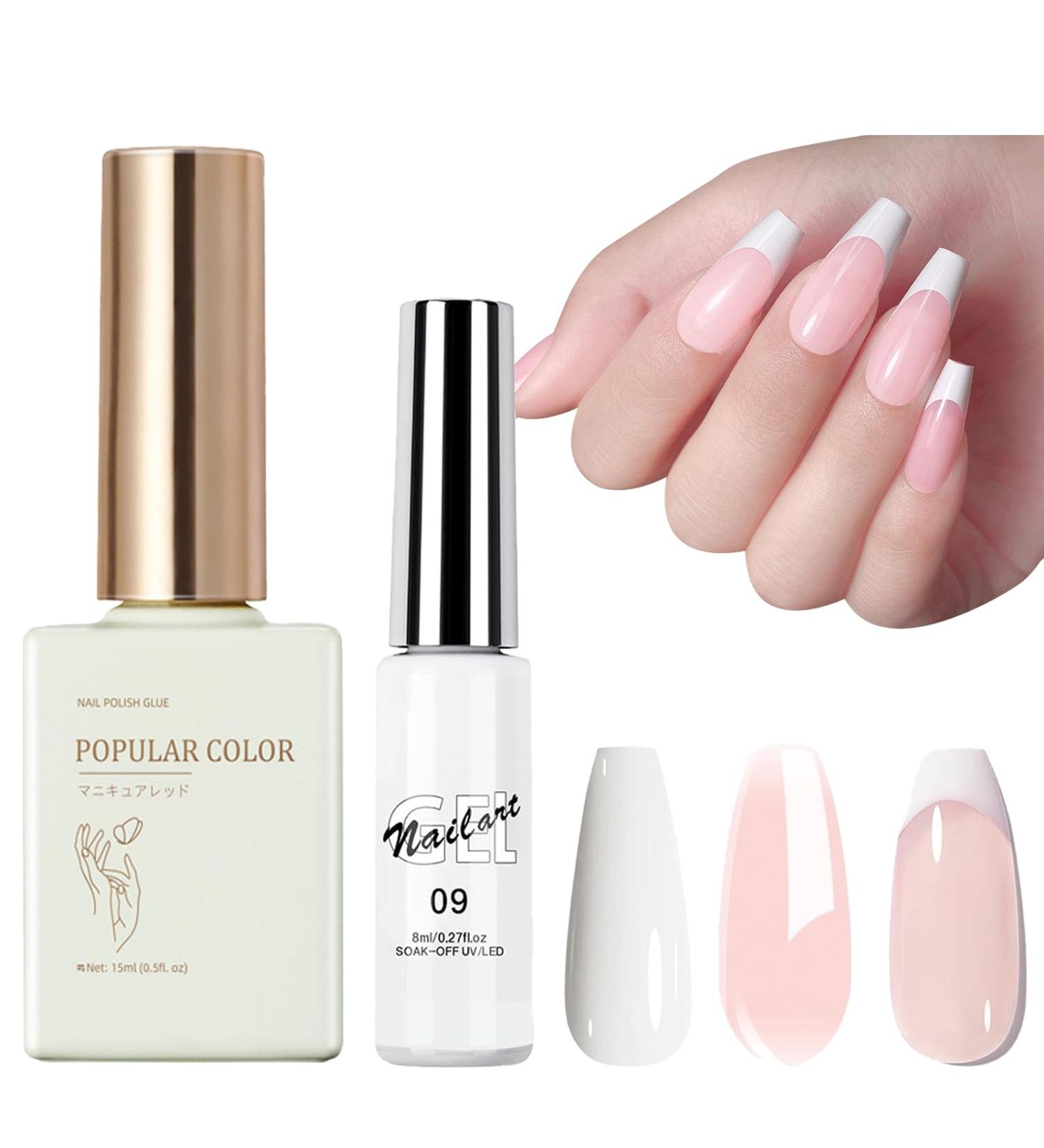 Gel Nail Polish Set for French Manicure White Nude Pink Jelly Gel Nail Polish Gel Liner Nail Polish Painted French Tips Gel Nail Design Soak off UV/LED Jelly Gel Polish for Women DIY French Manicure - Buy Online on GoSupps.com