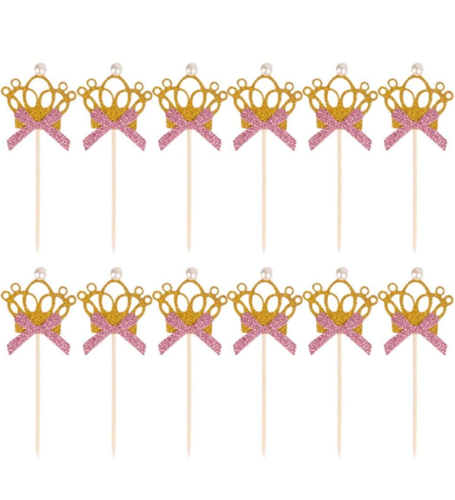 12PCS Birthday Cake Glitter Topper - Decoration Crown Small Cupcake Pick - Buy Online on GoSupps.com