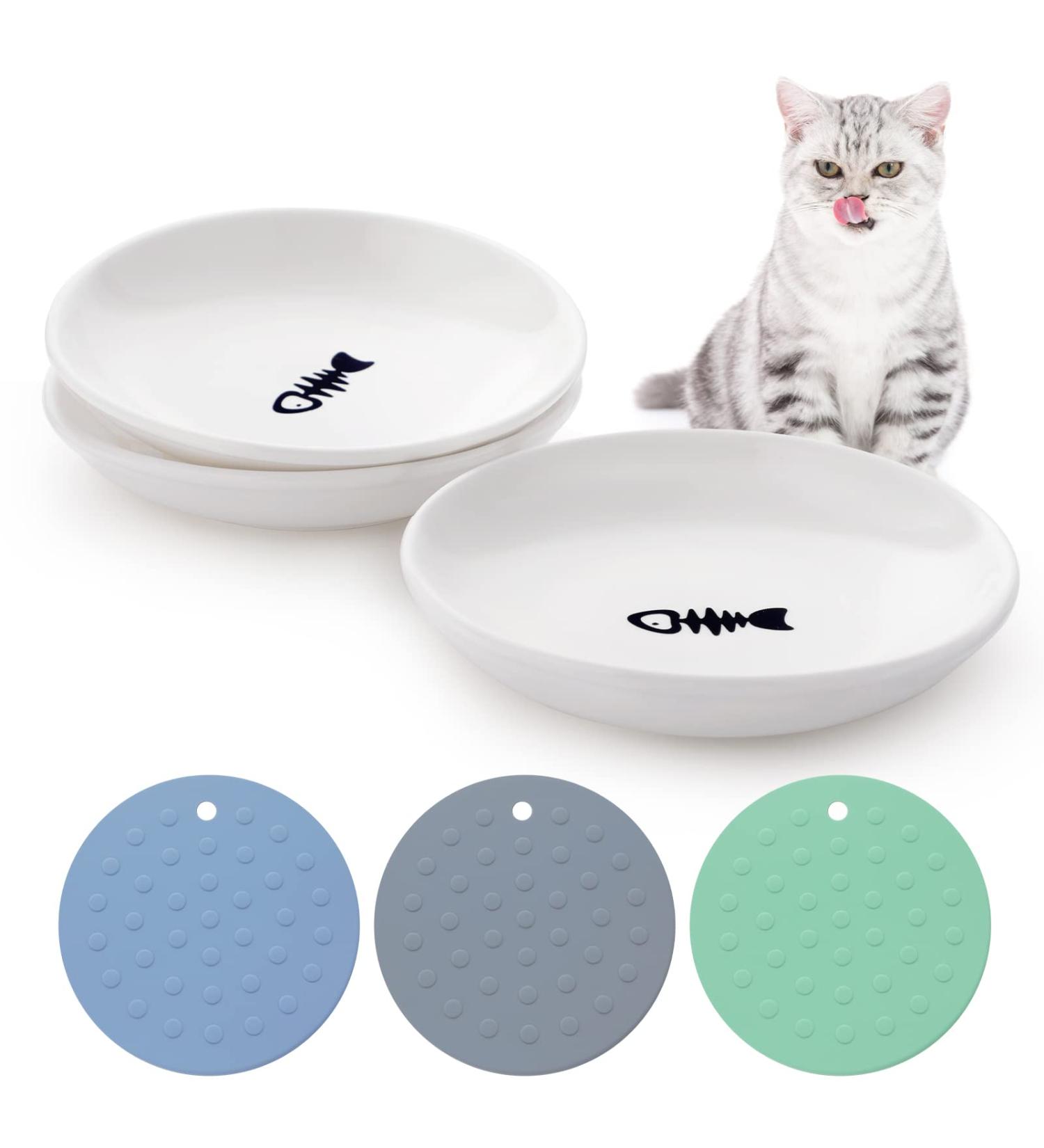 Ceramic Cat Food Plates and Wide Bowls for Stress-Relief Whisker Fatigue | Cat Feeding Dishes in White & Black - Buy Online on GoSupps.com