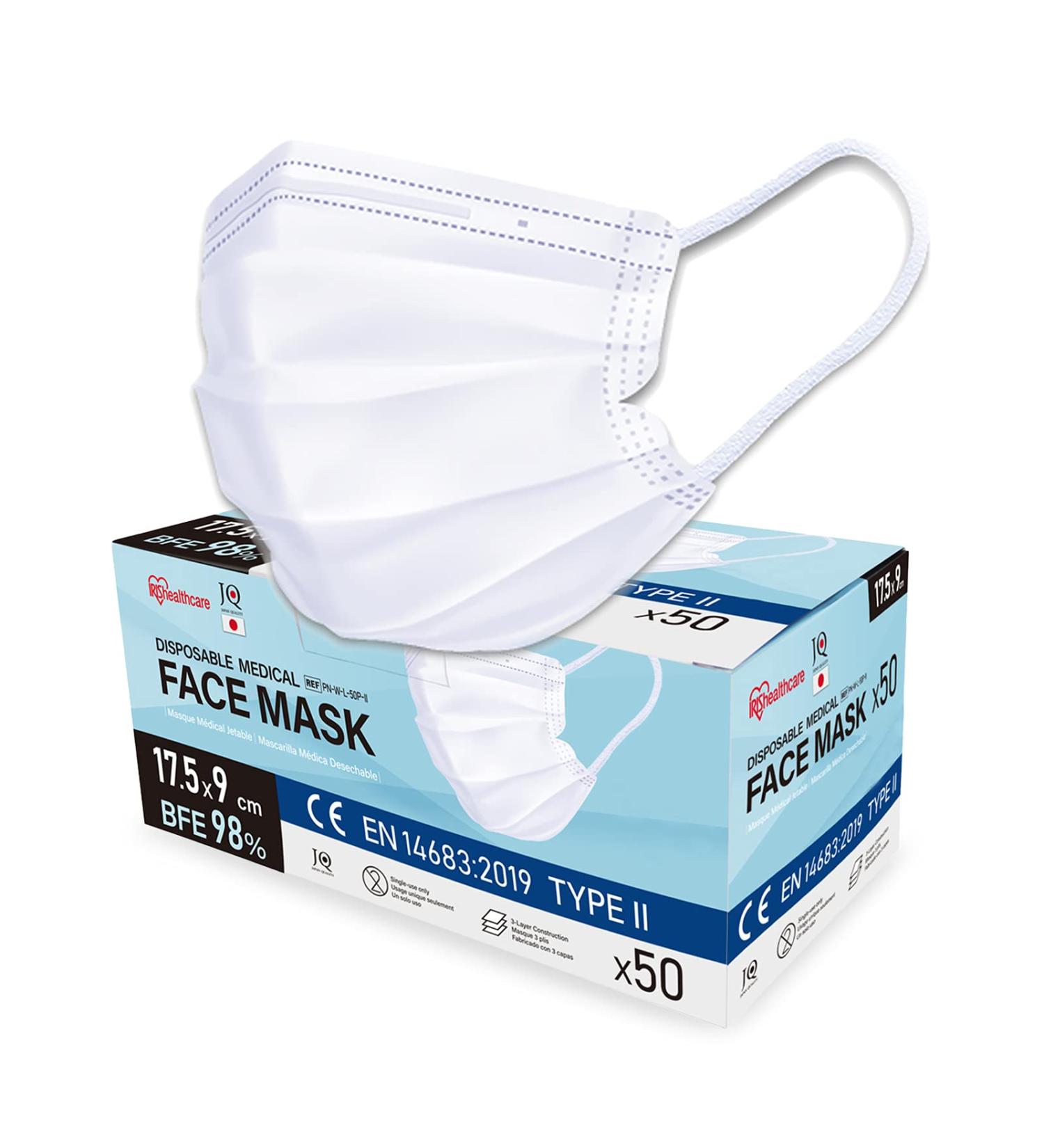 Iris Ohyama Surgical Disposable Masks - Set of 40 Size L 3 Layers BFE 98% Individually Packaged Elastic Anti-Irritation - Black & White | Medical Masks for International Shipping - Buy Online on GoSupps.com