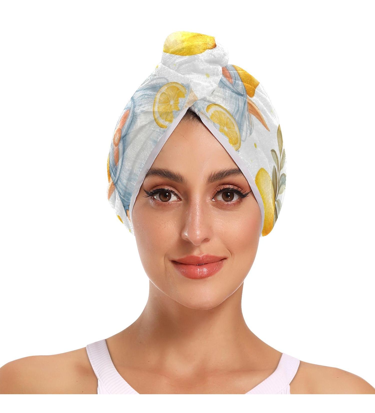 Lemon Gnomes Hair Towel 2 Pack - Super Absorbent Quick Dry Hair Drying Turbans for Women & Girls - Buy Online on GoSupps.com