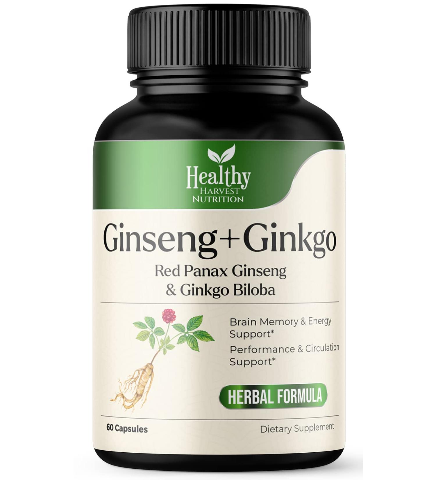 Ginkgo Biloba & Ginseng Korean Red Panax Extract - Brain Memory Supplement for Performance Energy & Immune Support - Nootropic for Mental Function - 60 Capsules - Buy Online on GoSupps.com