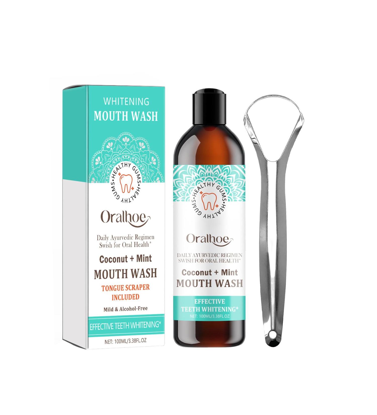 Coconut-Mint Mouth Care Set | Teeth Whitening Fresh Breath & Tongue Scraper - 100ml - Buy Online on GoSupps.com
