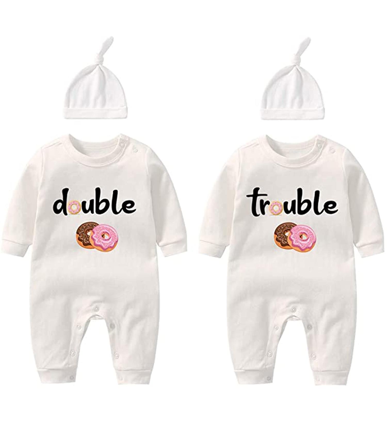 culbutomind Baby Twins Bodysuits Double Trouble Romper Set - White (3-6 Months) - Buy Online on GoSupps.com