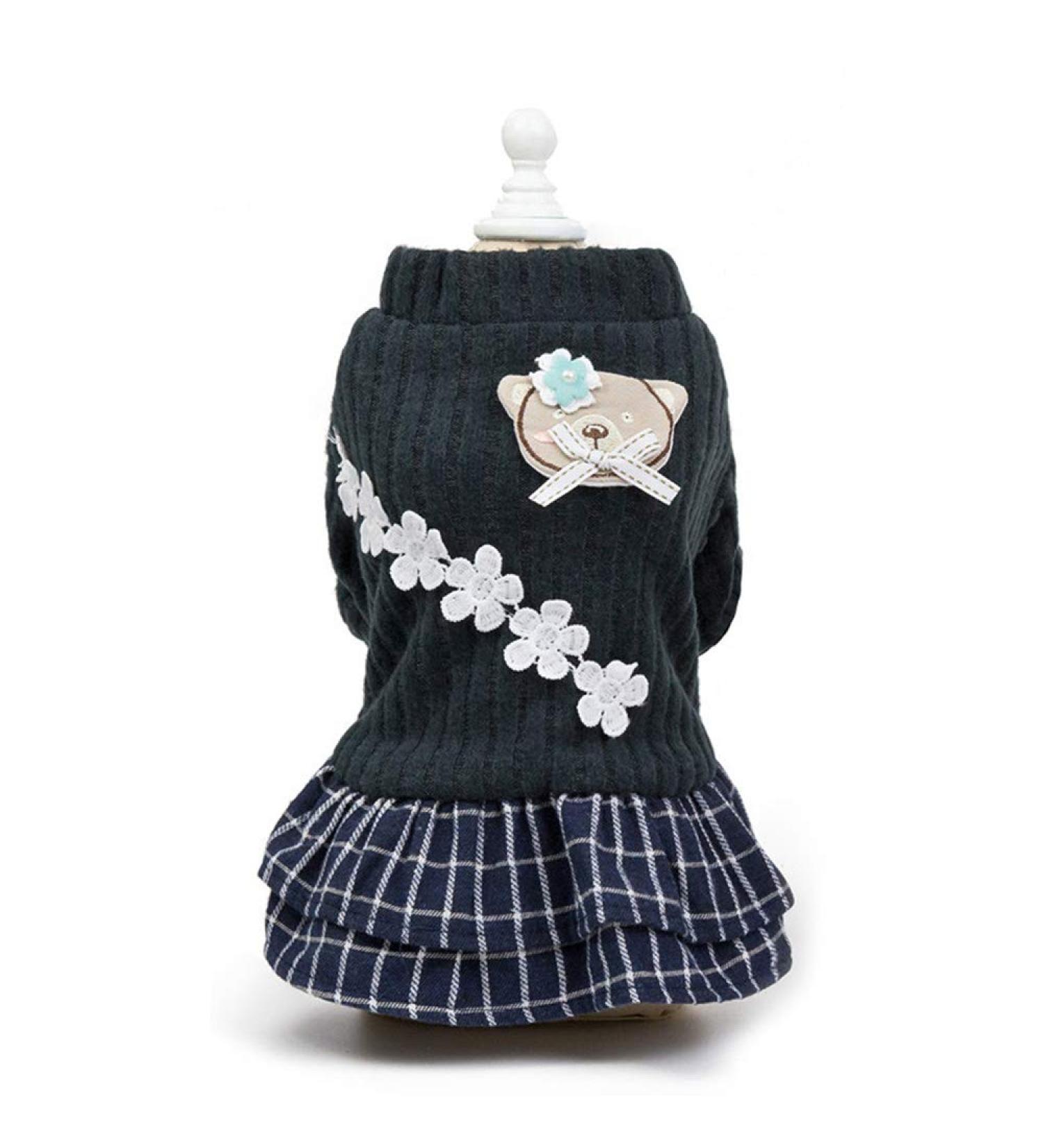 Rayminsino Pet Wool Clothing | Princess Rock Flower Plaid Sweater for Puppies & Medium Dogs | Warm XL Cotton Jacket in Gray - Buy Online on GoSupps.com