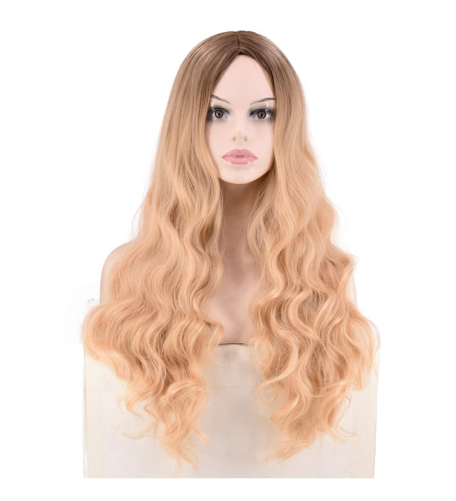 Shop Long Gold Curly Wigs for Women | Brazilian Synthetic Hair for 50s 60s 70s & 80s Cosplay - Buy Online on GoSupps.com