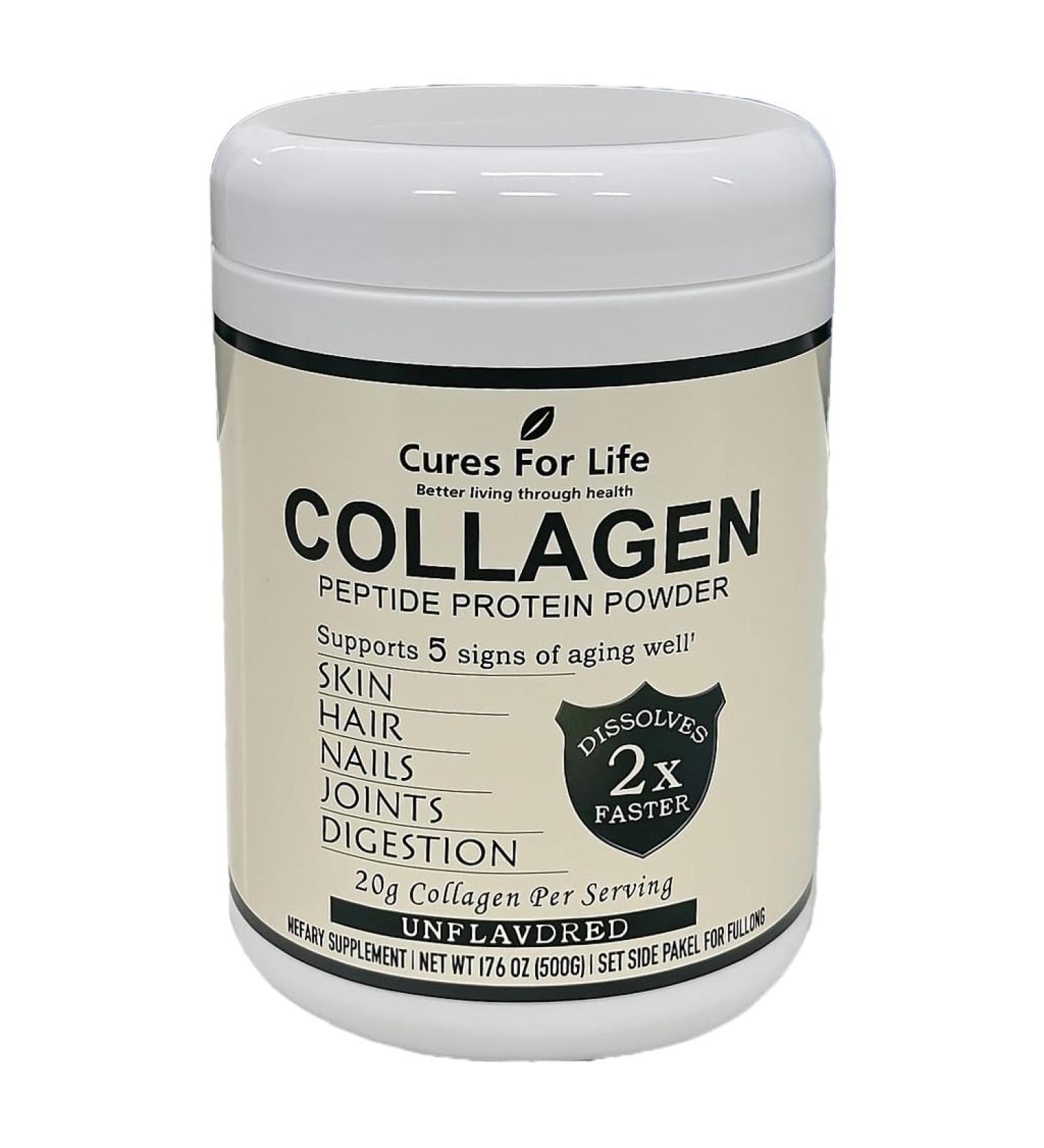 Cures For Life Collagen Peptides Powder Hydrolyzed Unflavored 500g Non-GMO Kosher Keto Supports Skin Hair Nails Joints & Digestion Quick Dissolve Pasture-Raised - Buy Online on GoSupps.com