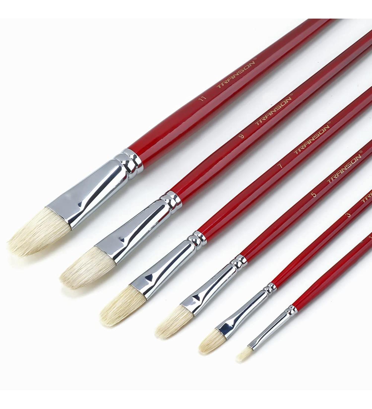 Transon 6pcs Hog Bristle Filbert Paint Brush Set - Long Handle for Oil & Acrylic Painting - Buy Online on GoSupps.com