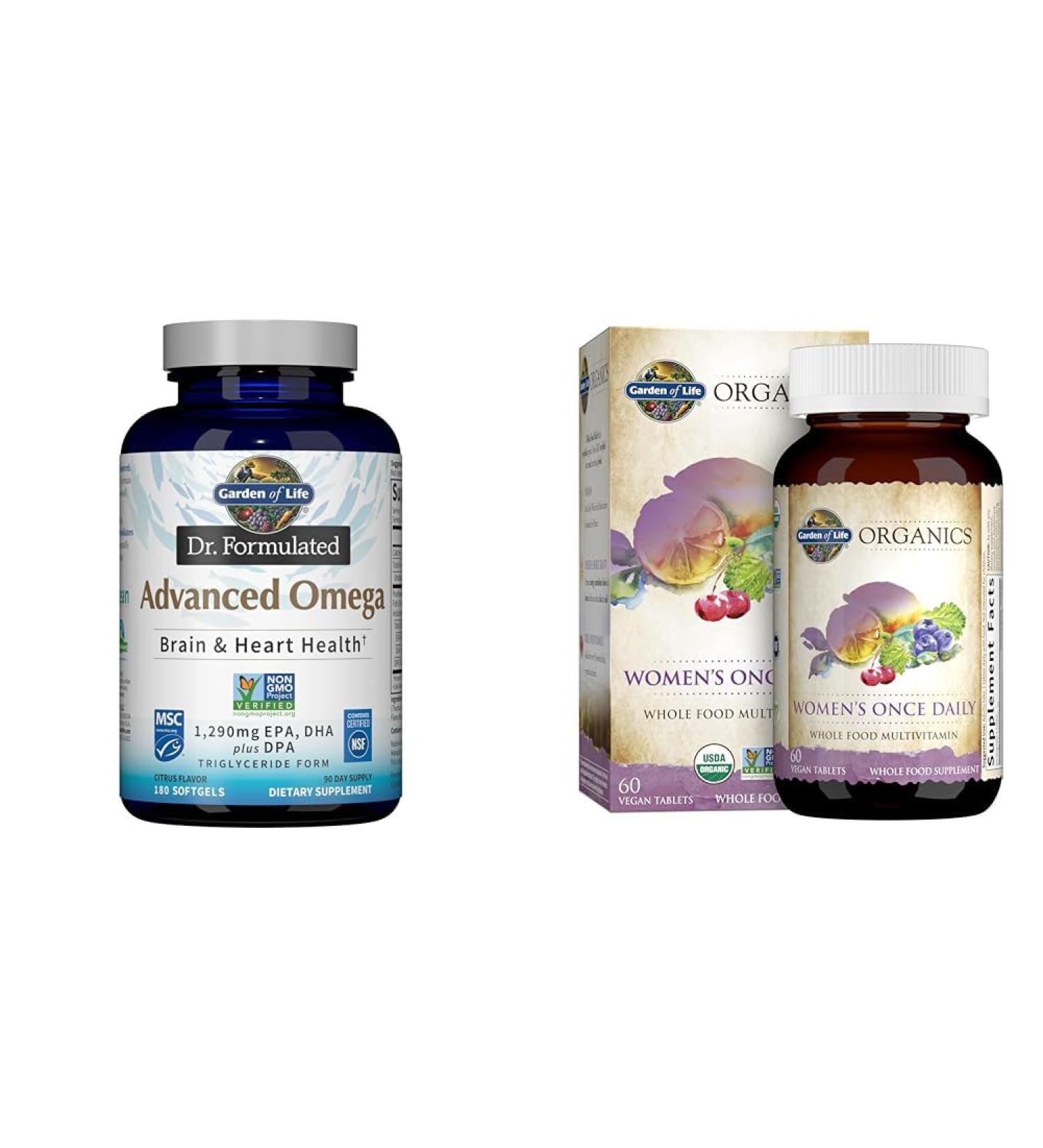 Garden of Life Omega-3 Fish Oil 1 290mg EPA+DHA+DPA 180 Softgels & Once Daily Organic Whole Food Multivitamin for Women 60 Tablets - Buy Online on GoSupps.com