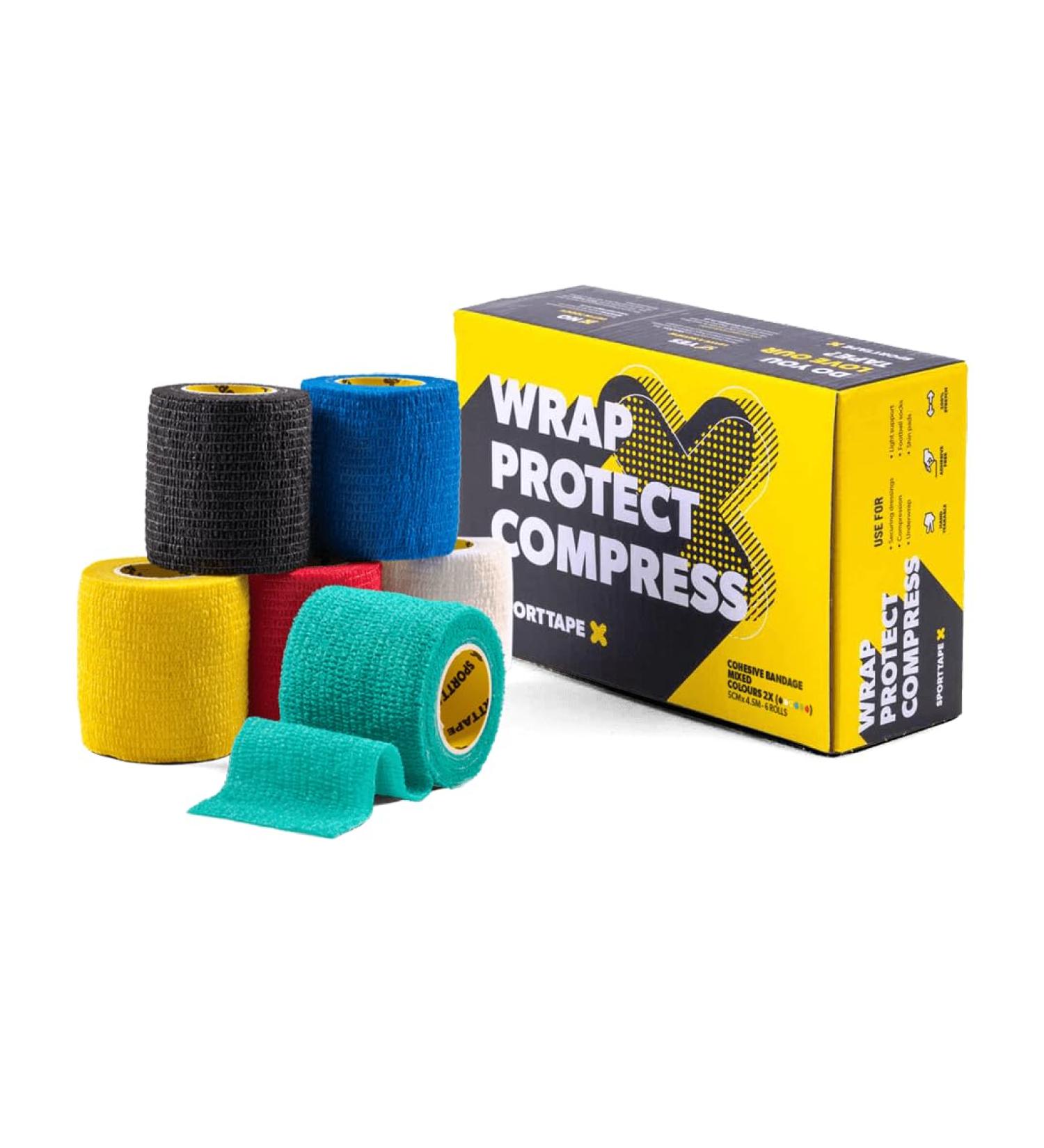 6 Rolls SPORTTAPE Cohesive Bandage | Self Adhesive Vet Wrap - 5CM x 4.5M - Mixed Colours | Pet Tape for Dogs Horses Equestrian | Football Sock Wrap & Compression Bandage Assorted 5x450 cm (Pack of 6) - Buy Online on GoSupps.com