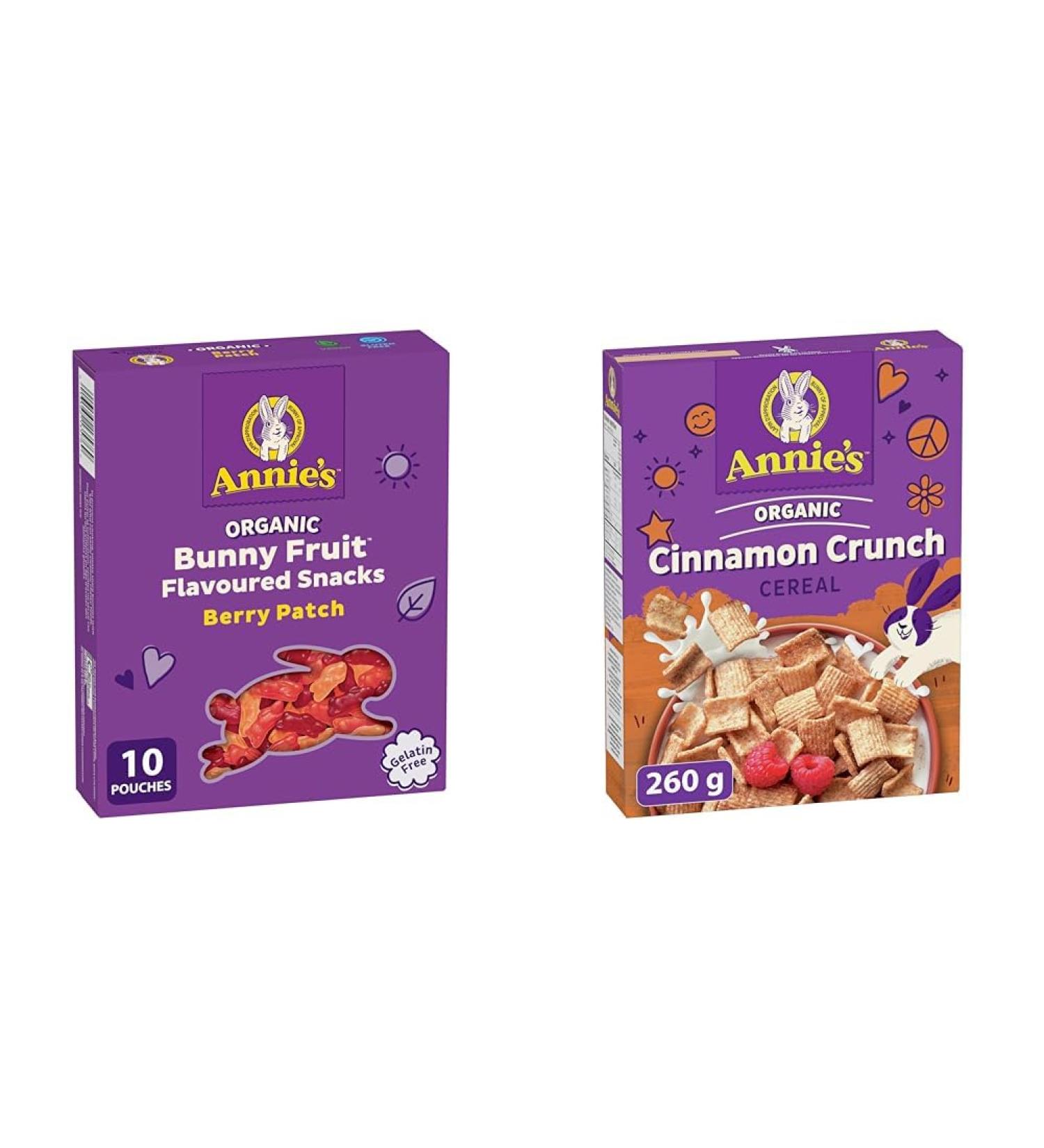 ANNIE'S - FAMILY PACK SIZE - Organic Fruit Flavoured Snacks Berry Pack of 10 Pouches & Cinnamon Toast Crunch Cereal No Artificial Flavours No Synthetic Colours Organic Fruit Snack + Cinnamon Crunch Cereal 260 g - Buy Online on GoSupps.com